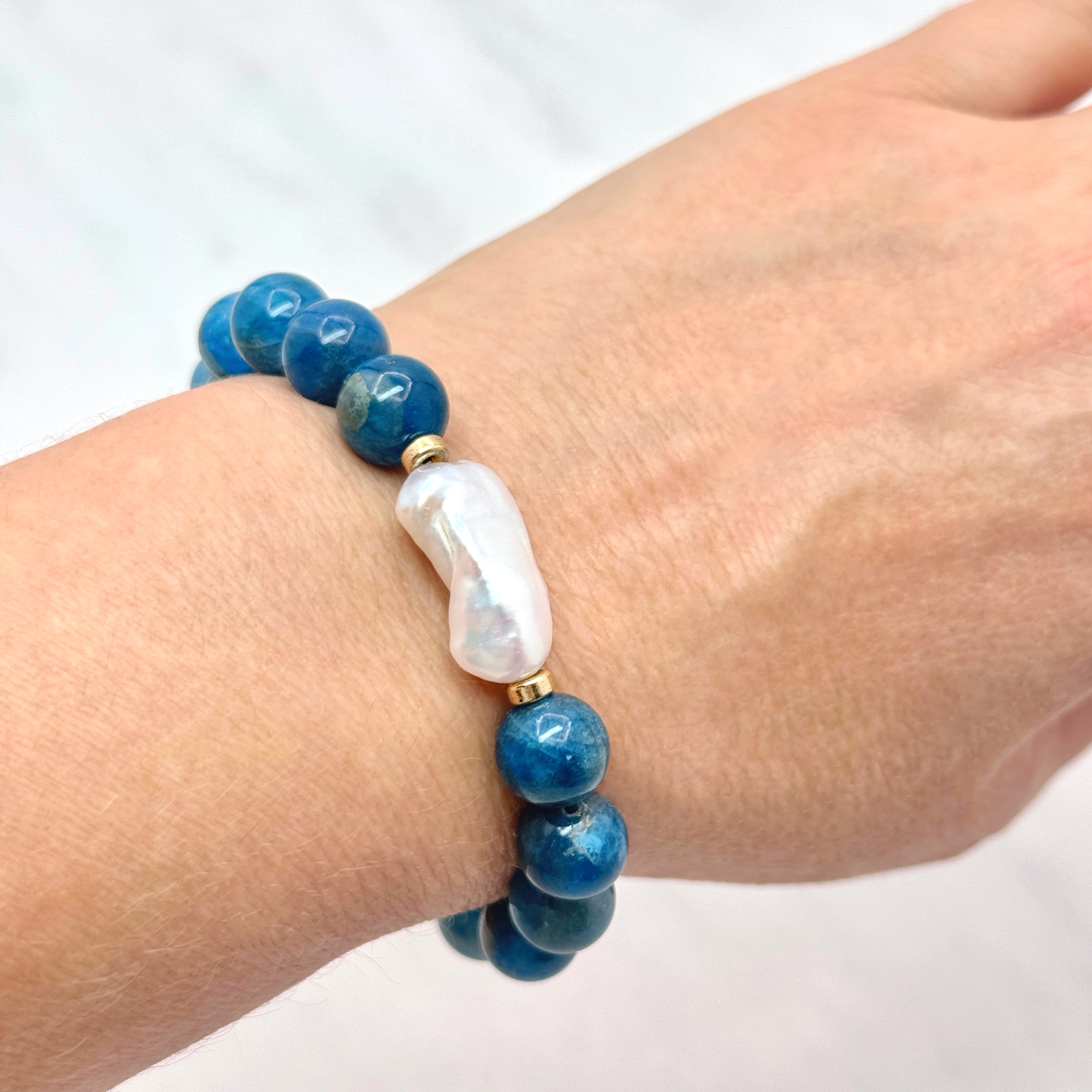 Bold Apatite & Baroque Pearl Vermeil Bracelet