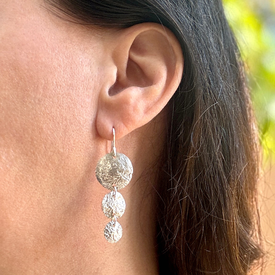 Textured Sterling Silver Disc Drop Earrings