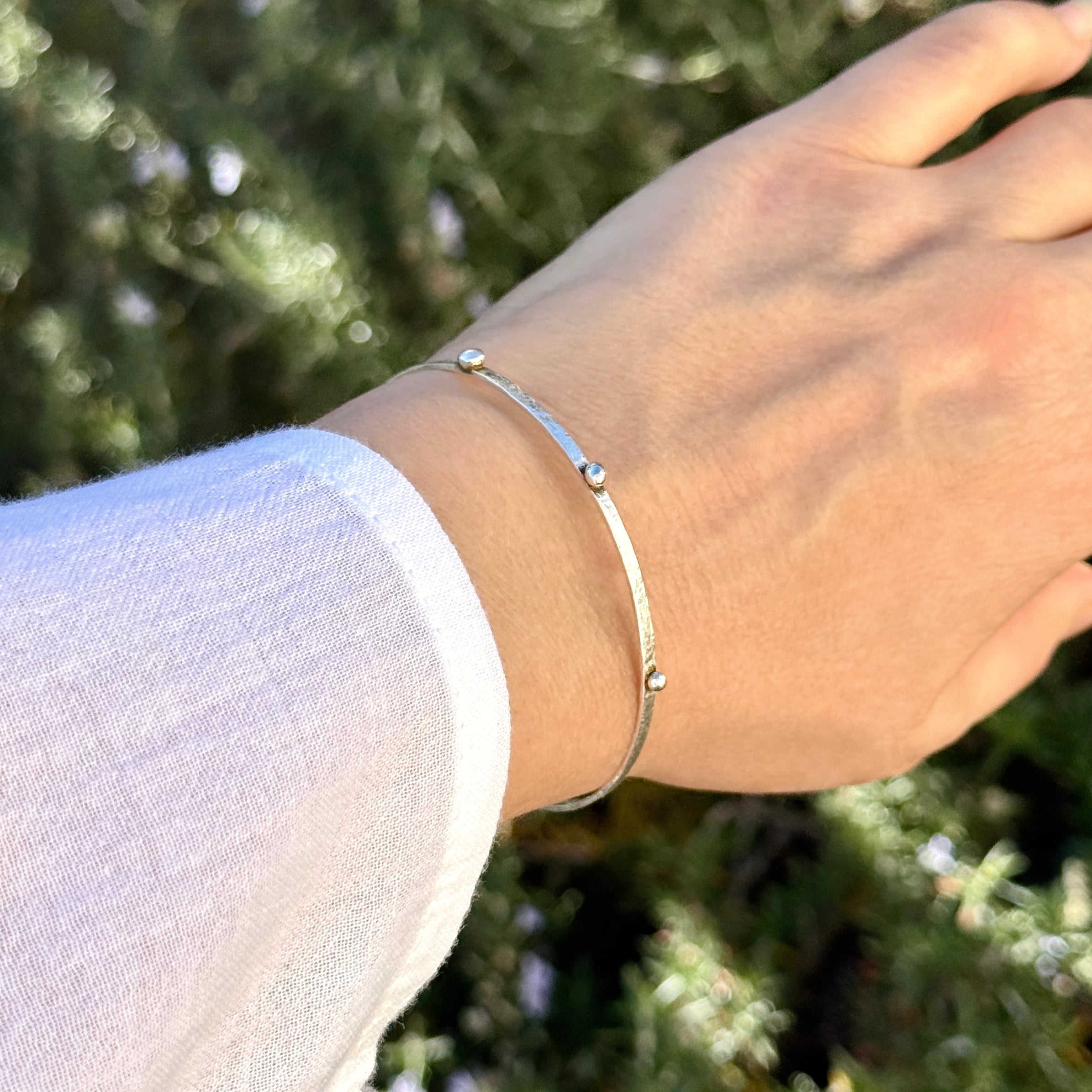 Hammered Sterling Silver Dot Bangle Bracelet