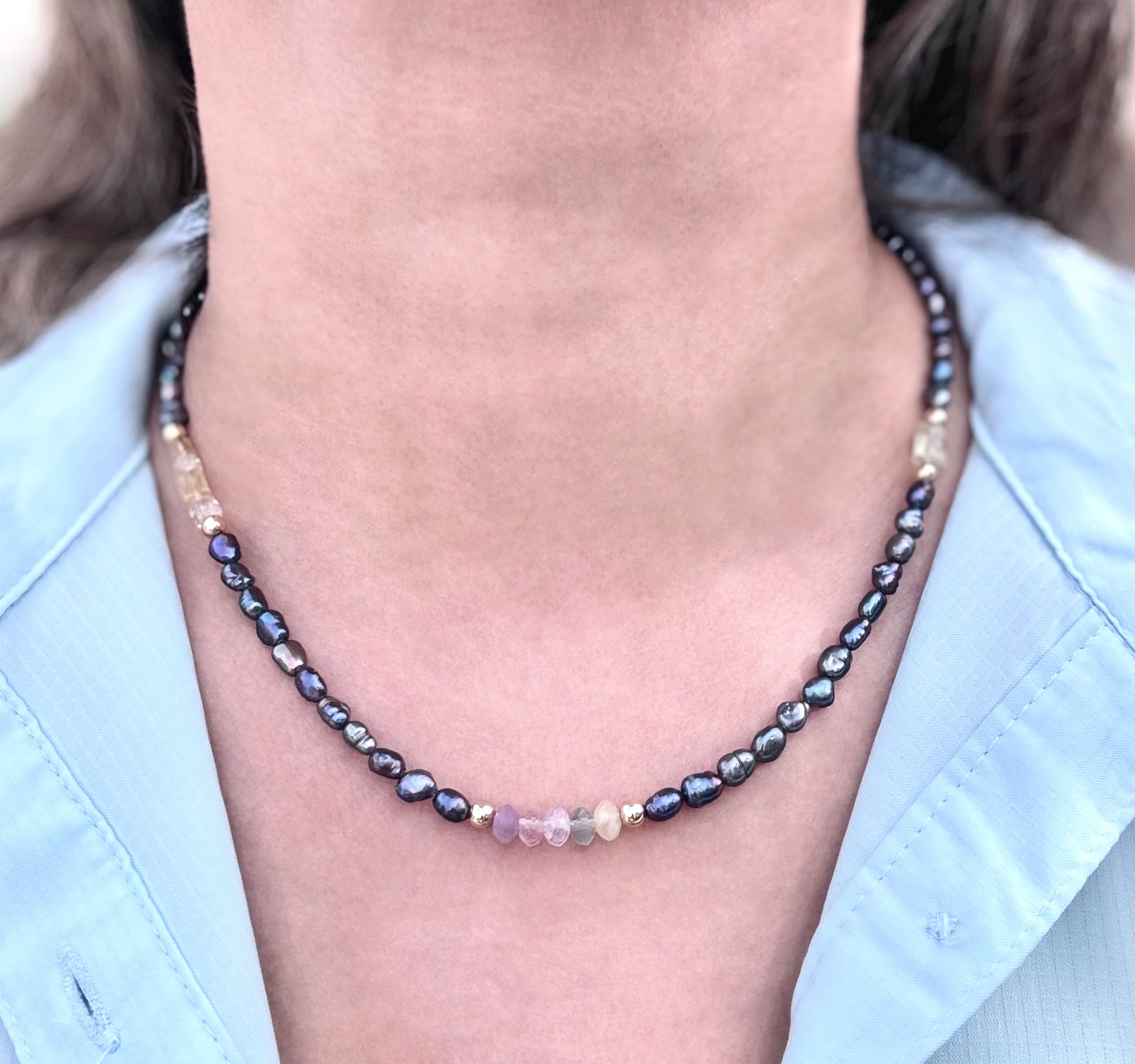 Colorful Peacock Pearl & Gemstone Necklace