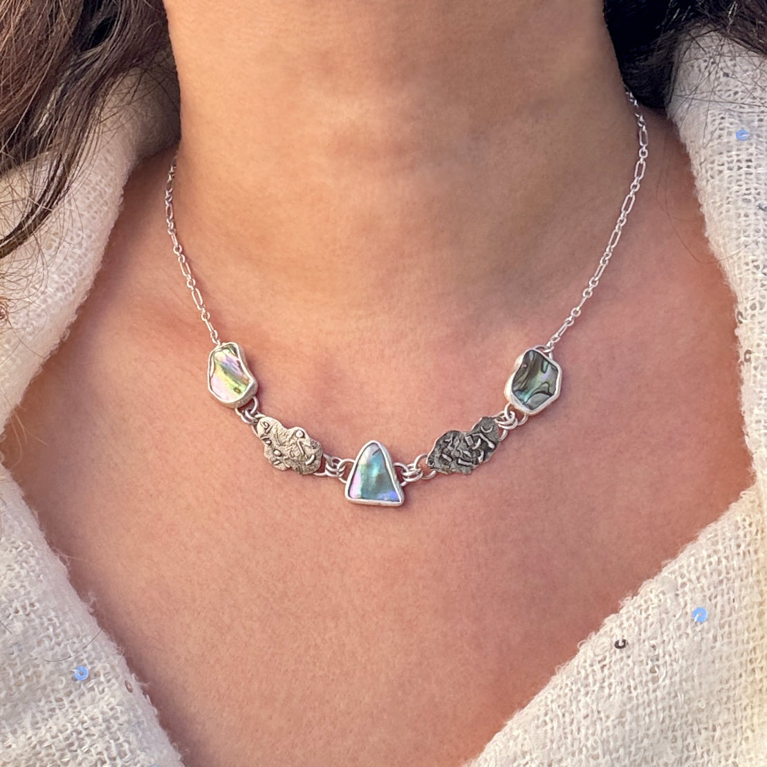 Sterling Silver Abalone Shell Link Necklace