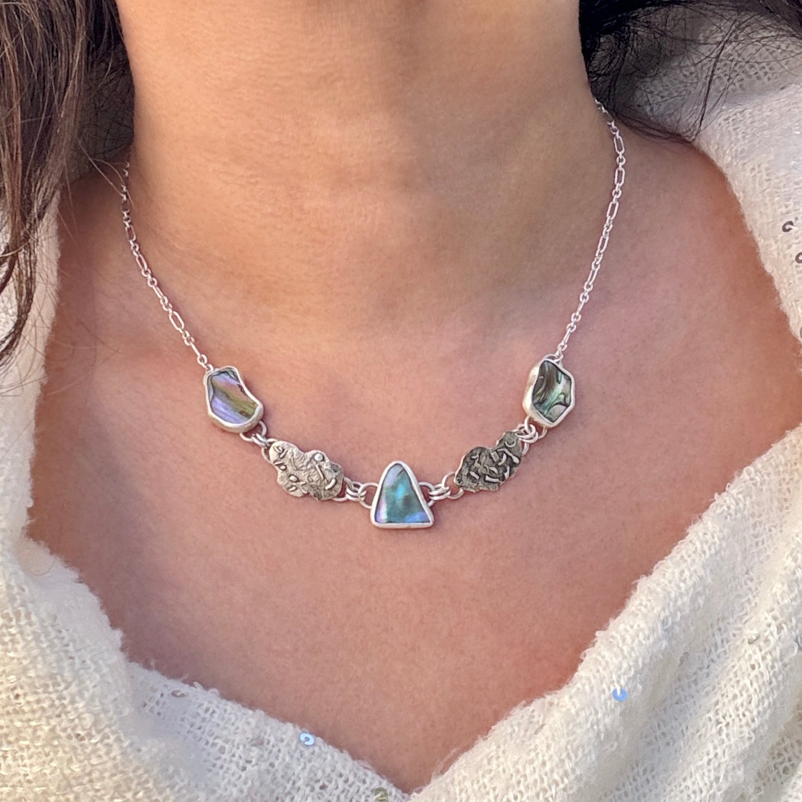 Sterling Silver Abalone Shell Link Necklace