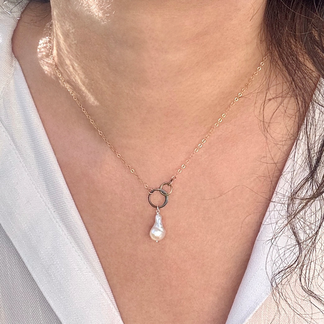 White Fireball Pearl Mixed Metal Necklace