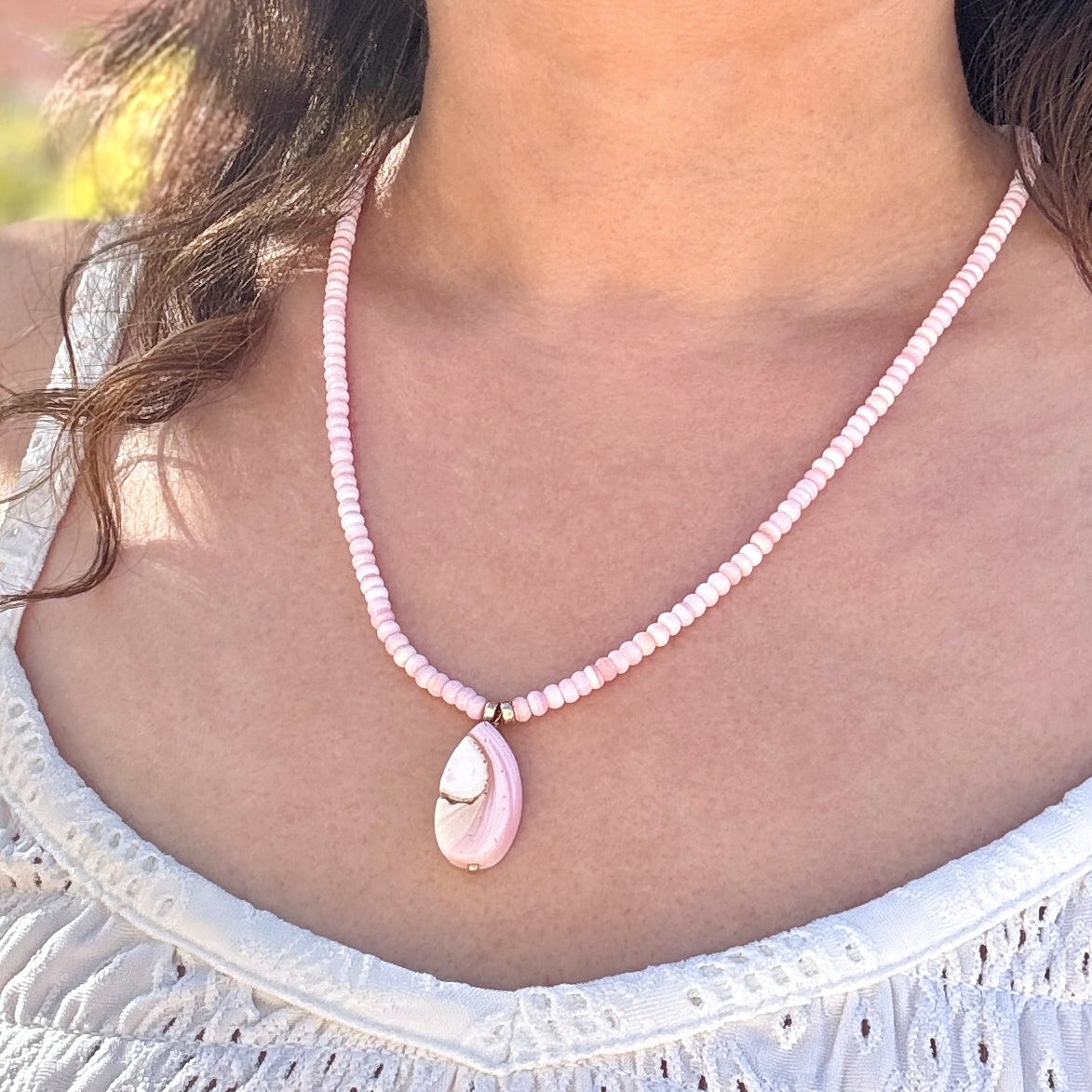 Pink Conch Gold-Filled Teardrop Necklace