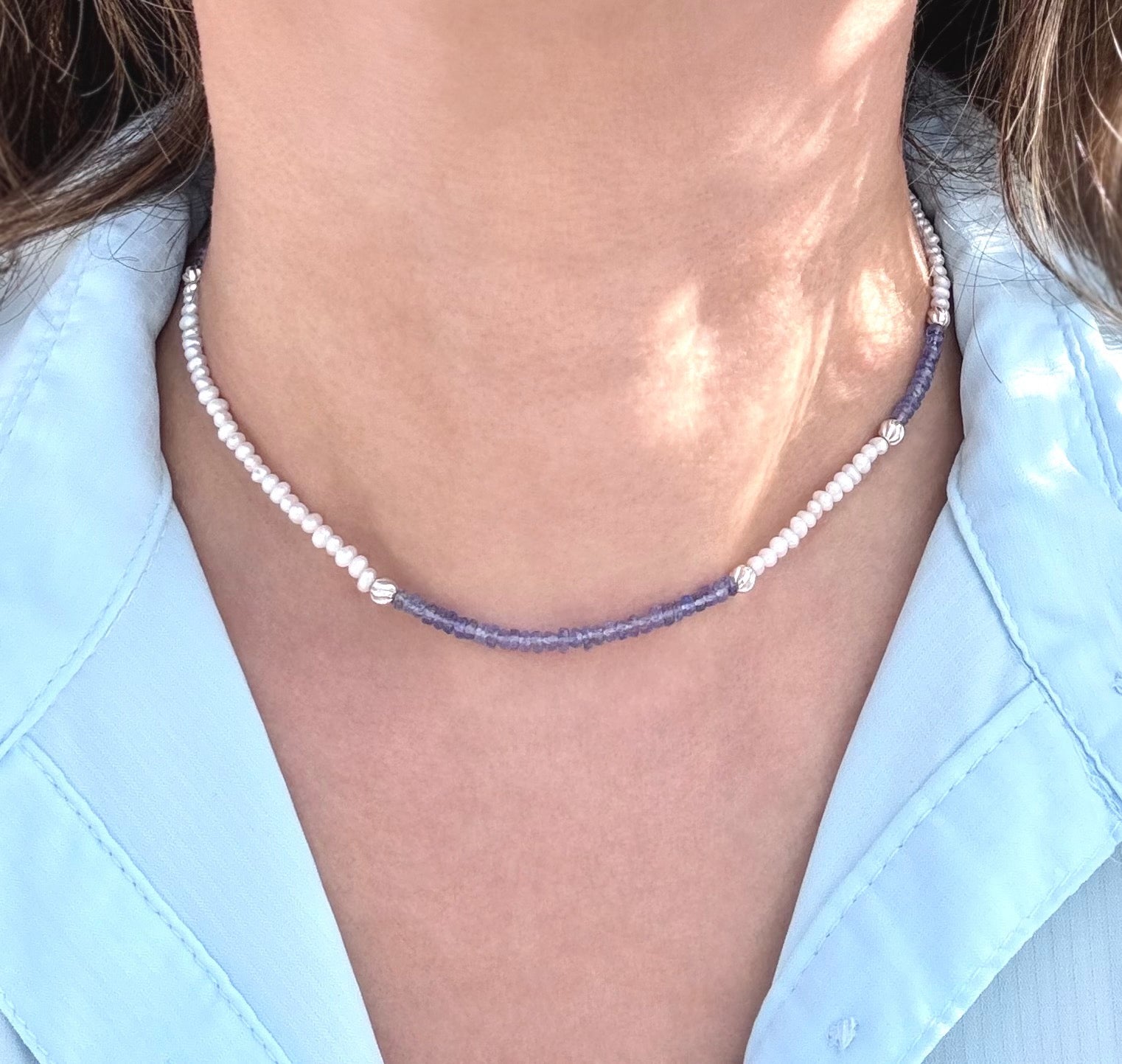 Tanzanite & Pearl Sterling Silver Choker