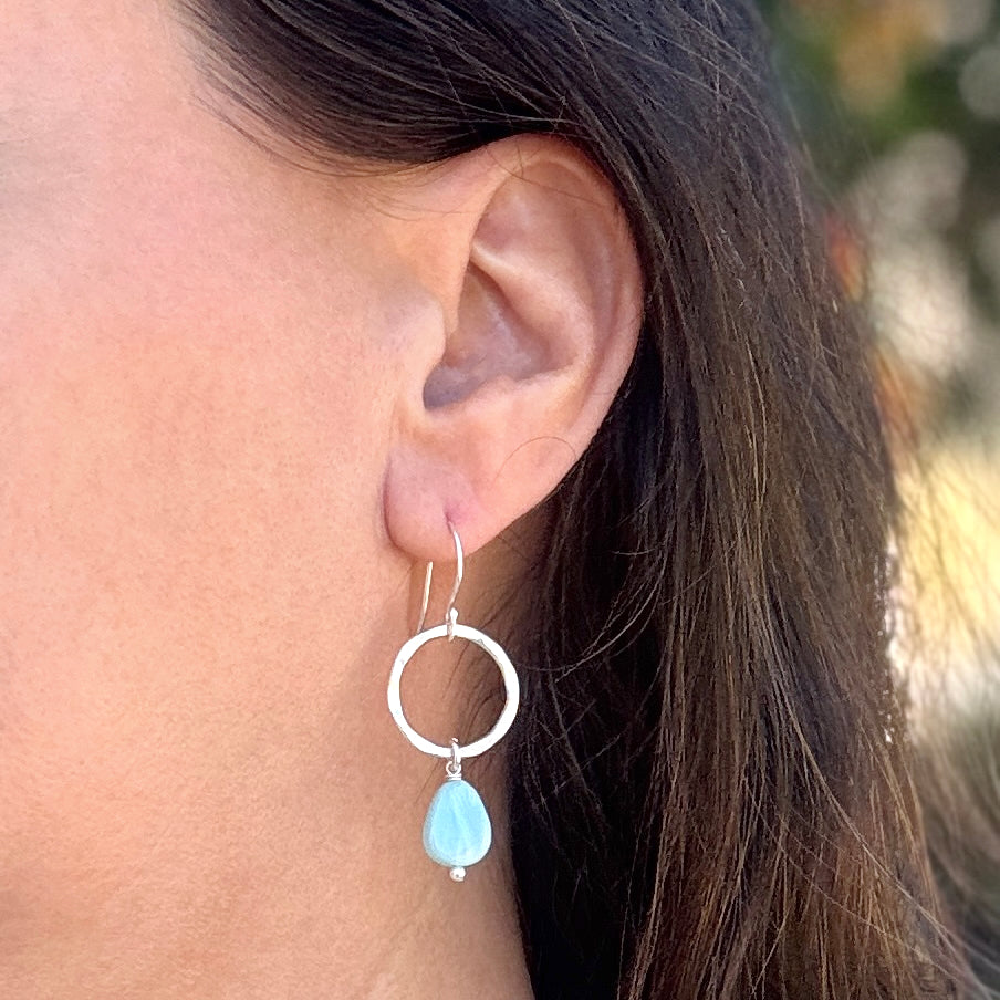 Larimar Hammered Circle 925 Silver Earrings
