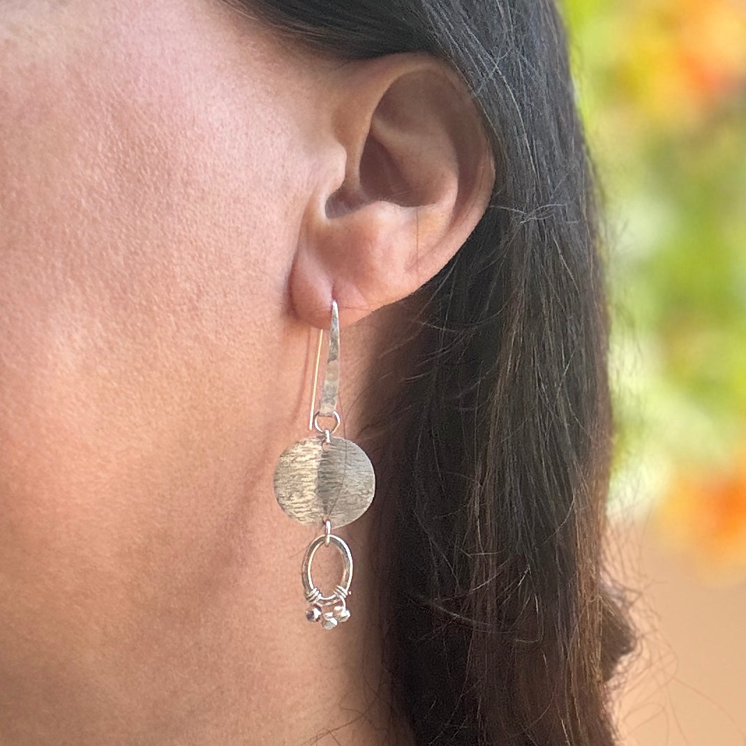 Asymmetric Hammered 925 Silver Disc Earrings