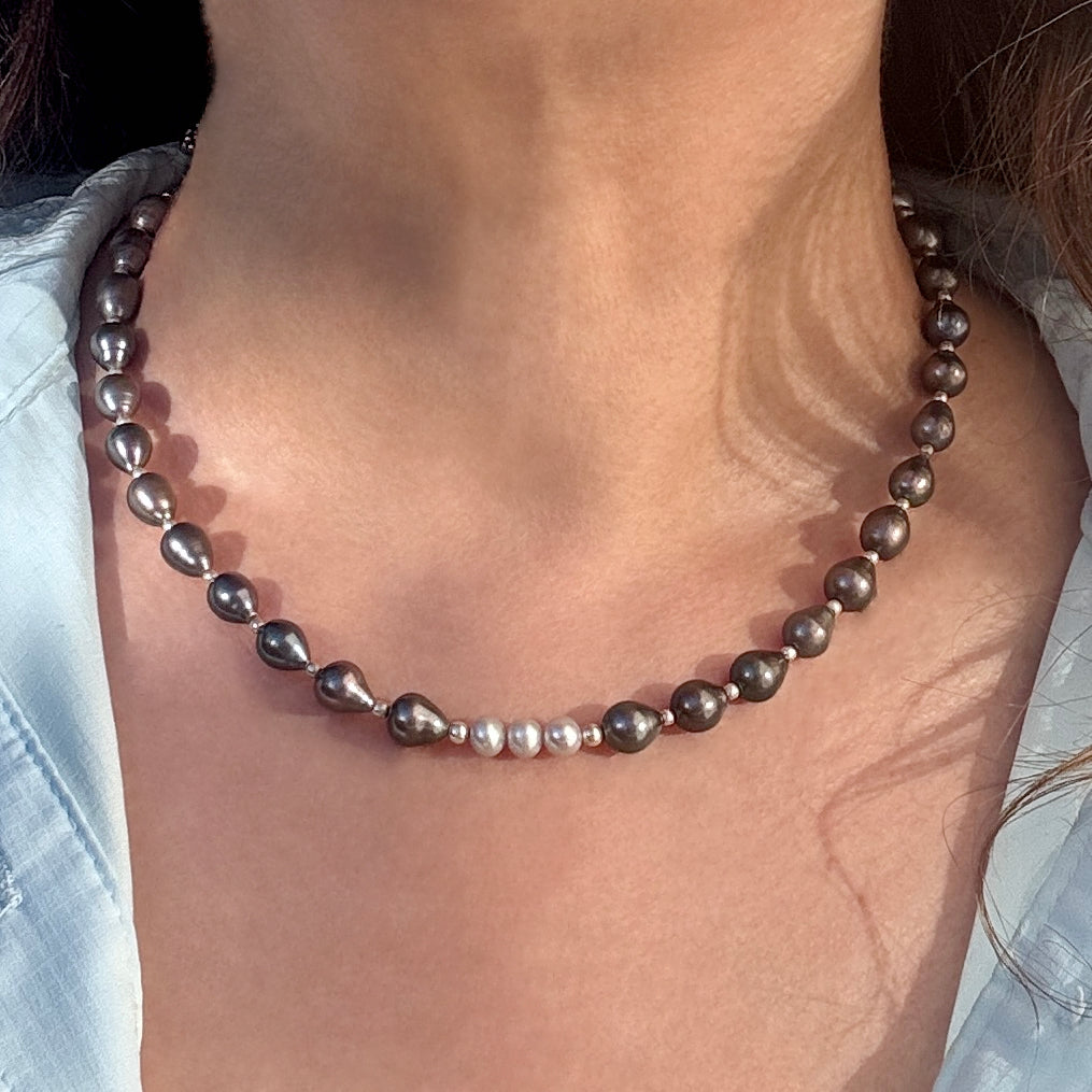 Light & Dark Gray Pearl Silver Necklace
