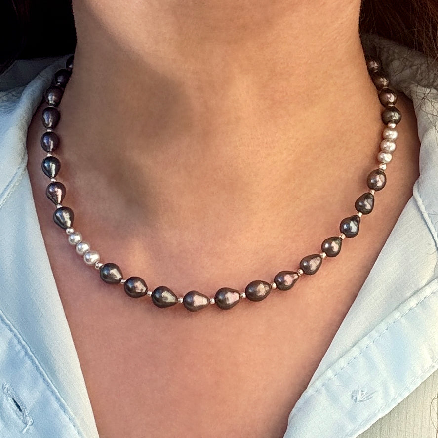 Light & Dark Gray Pearl Silver Necklace