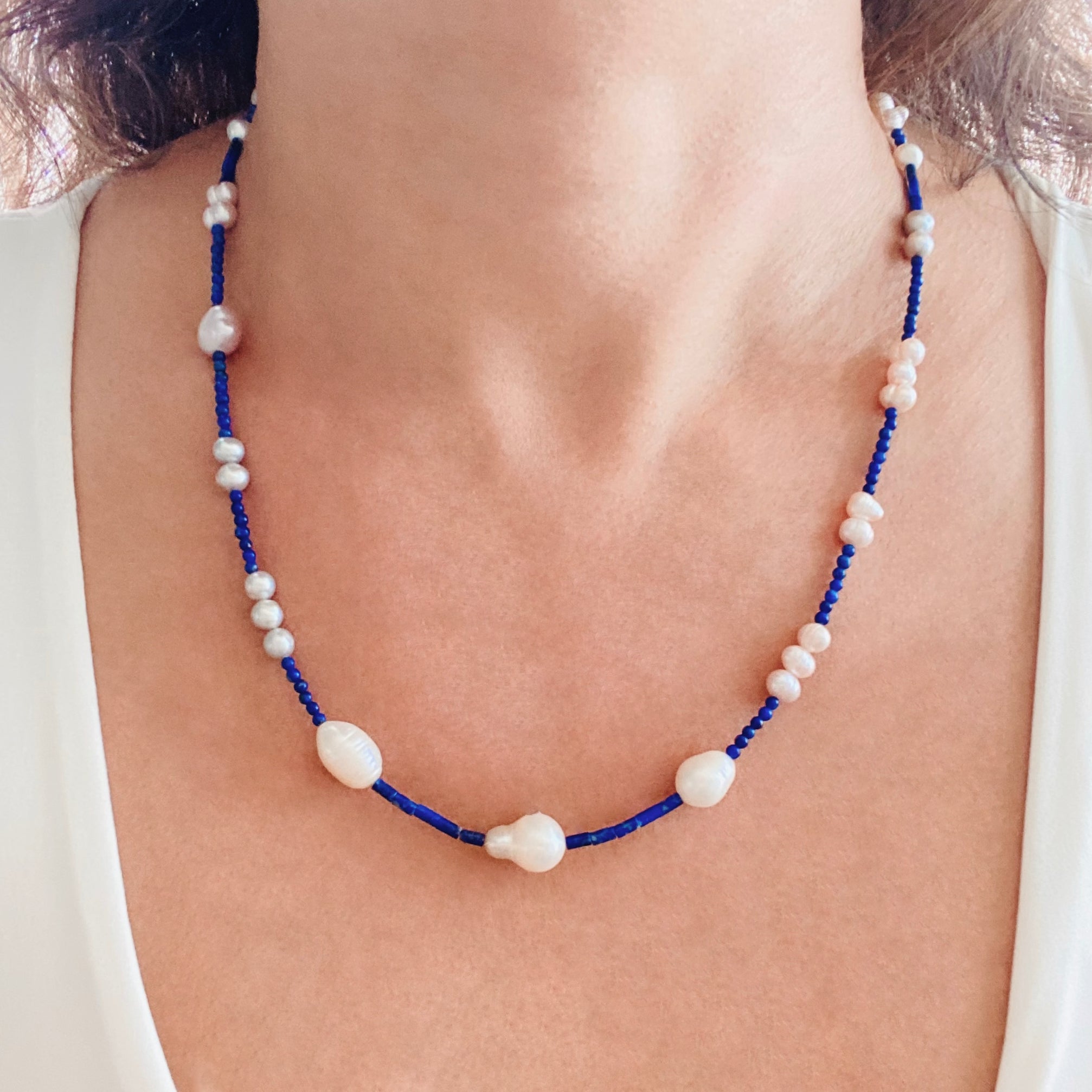 Baroque Pearl, Lapis & 925 Silver Necklace