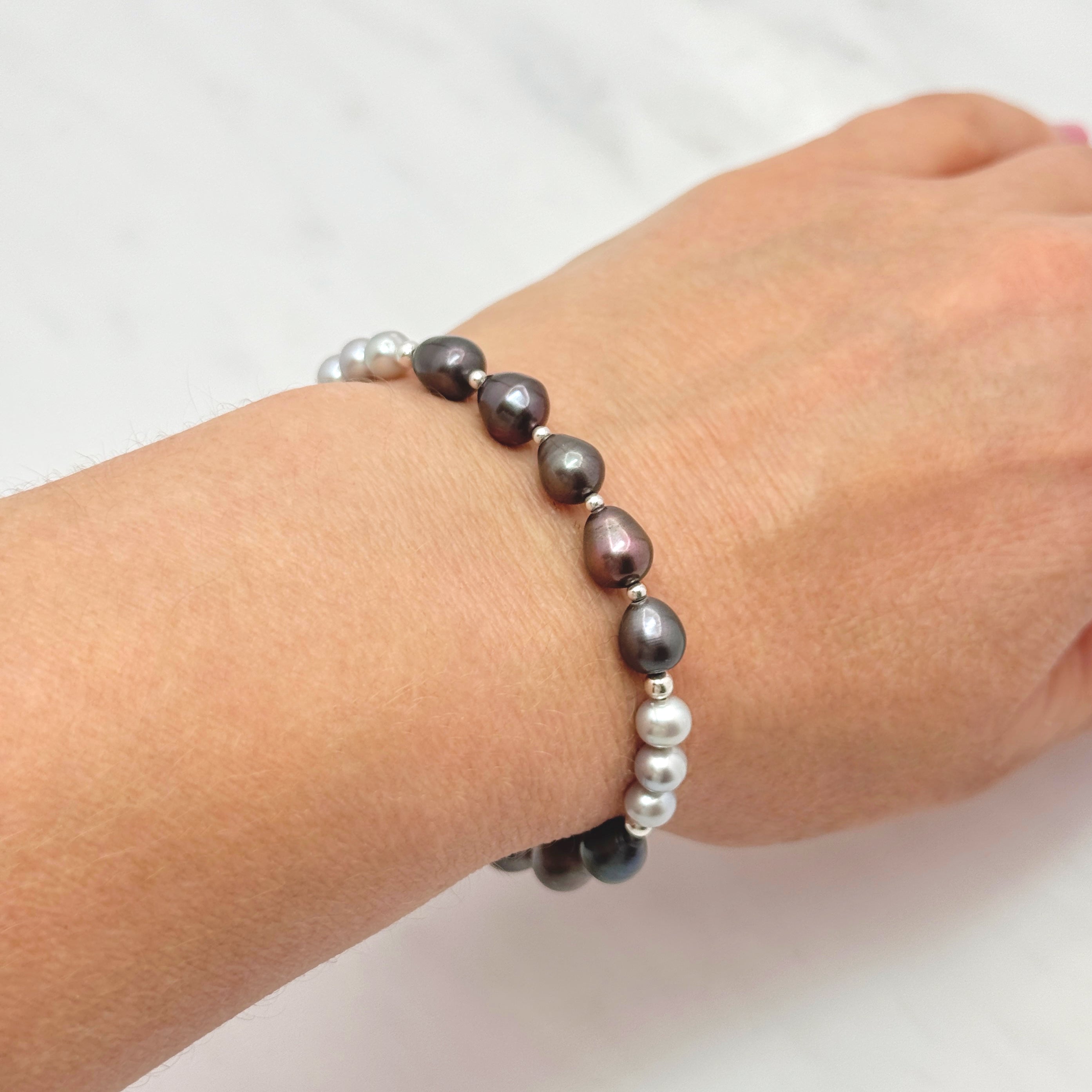 Light & Dark Gray Pearl Silver Bracelet