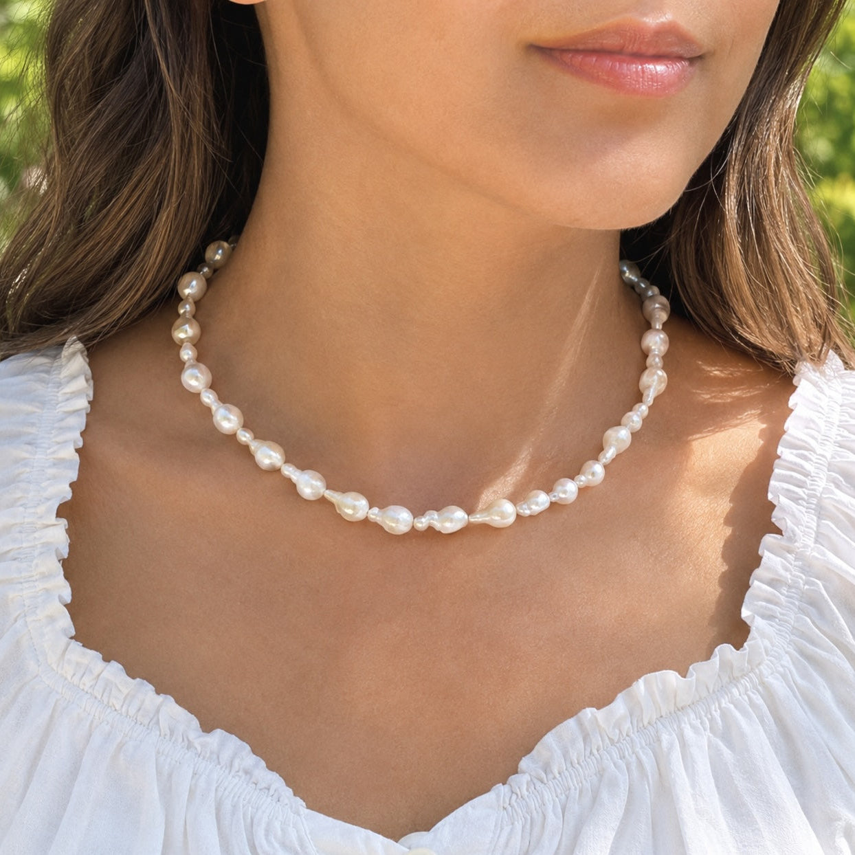 White Baroque Pearl Sterling Silver Necklace