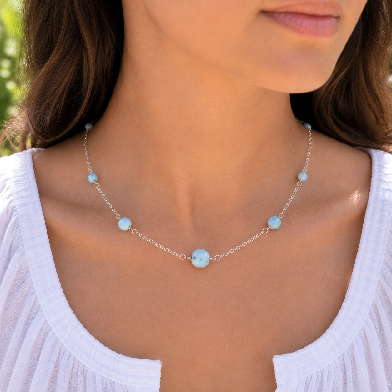 Larimar Sterling Silver Station Necklace