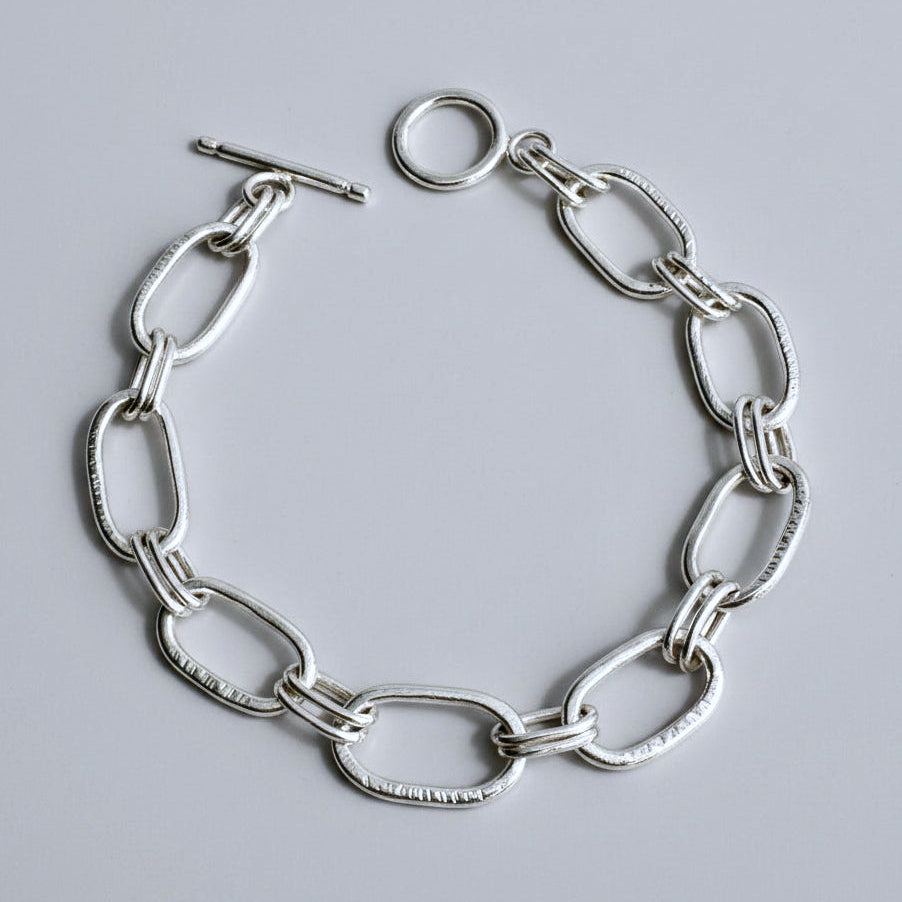 Hammered Sterling Silver Large Link Bracelet