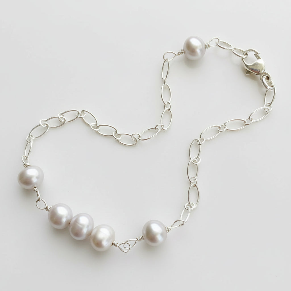 Sterling Silver Gray Pearl Chain Bracelet