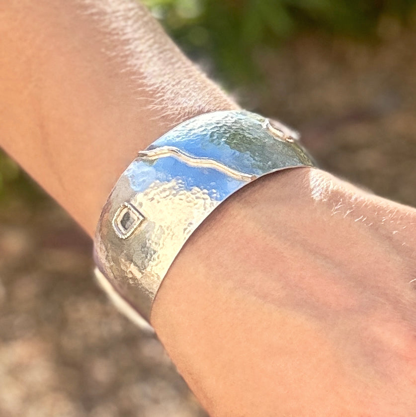 Wide Hammered Sterling Silver Synclastic Cuff