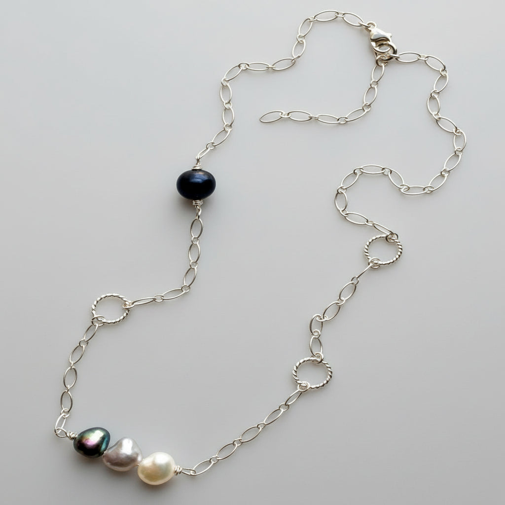 Sterling Silver Asymmetric Pearl Necklace
