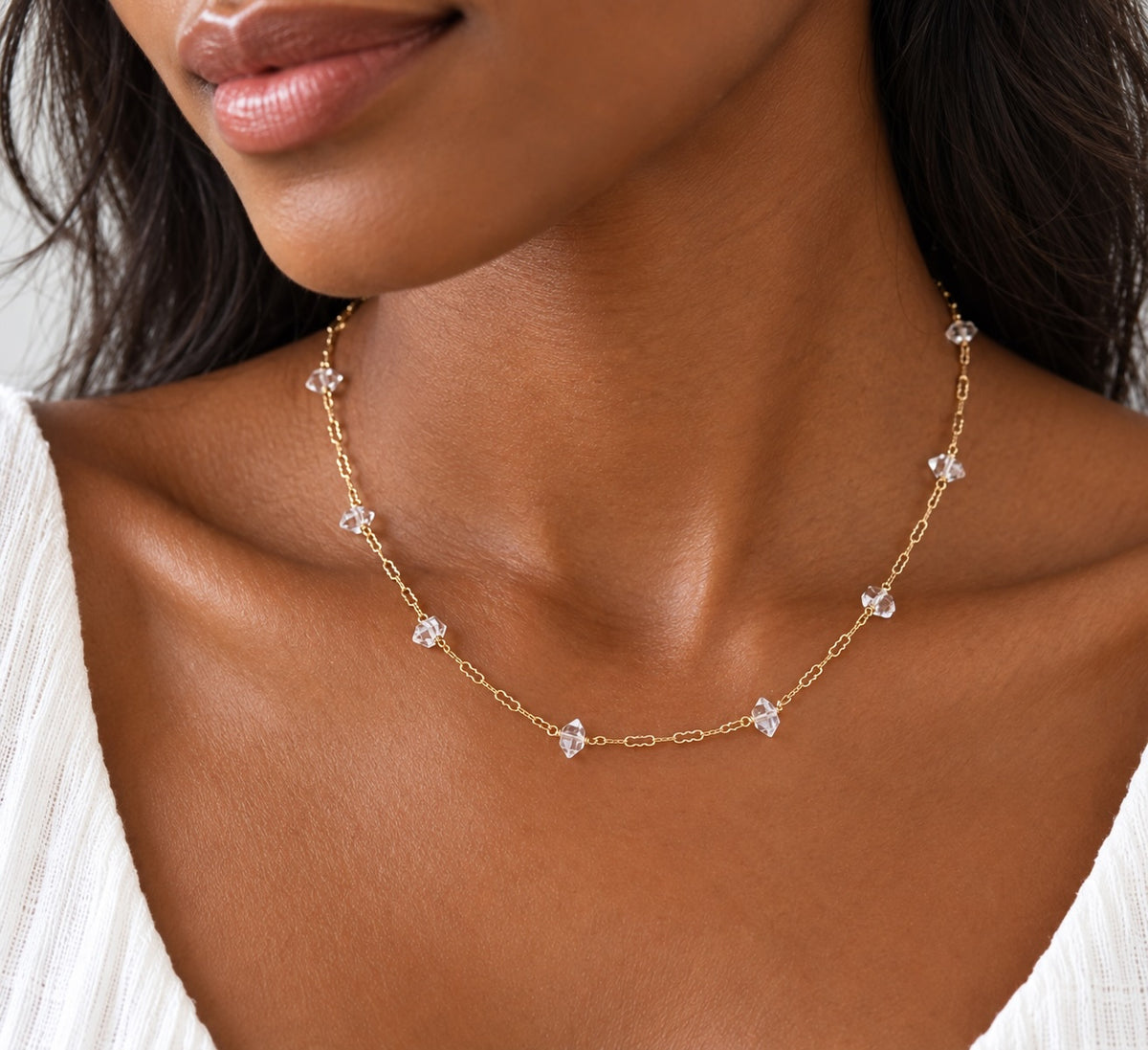 Herkimer Diamond Gold-Filled Station Necklace