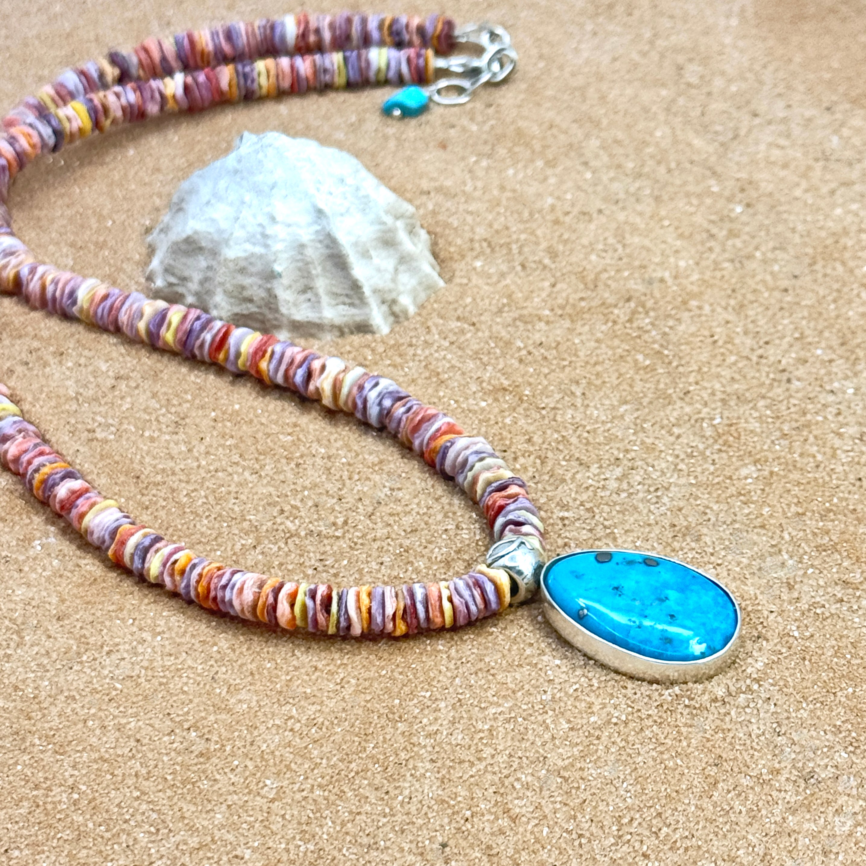 Blue Turquoise & Scallop Shell Necklace