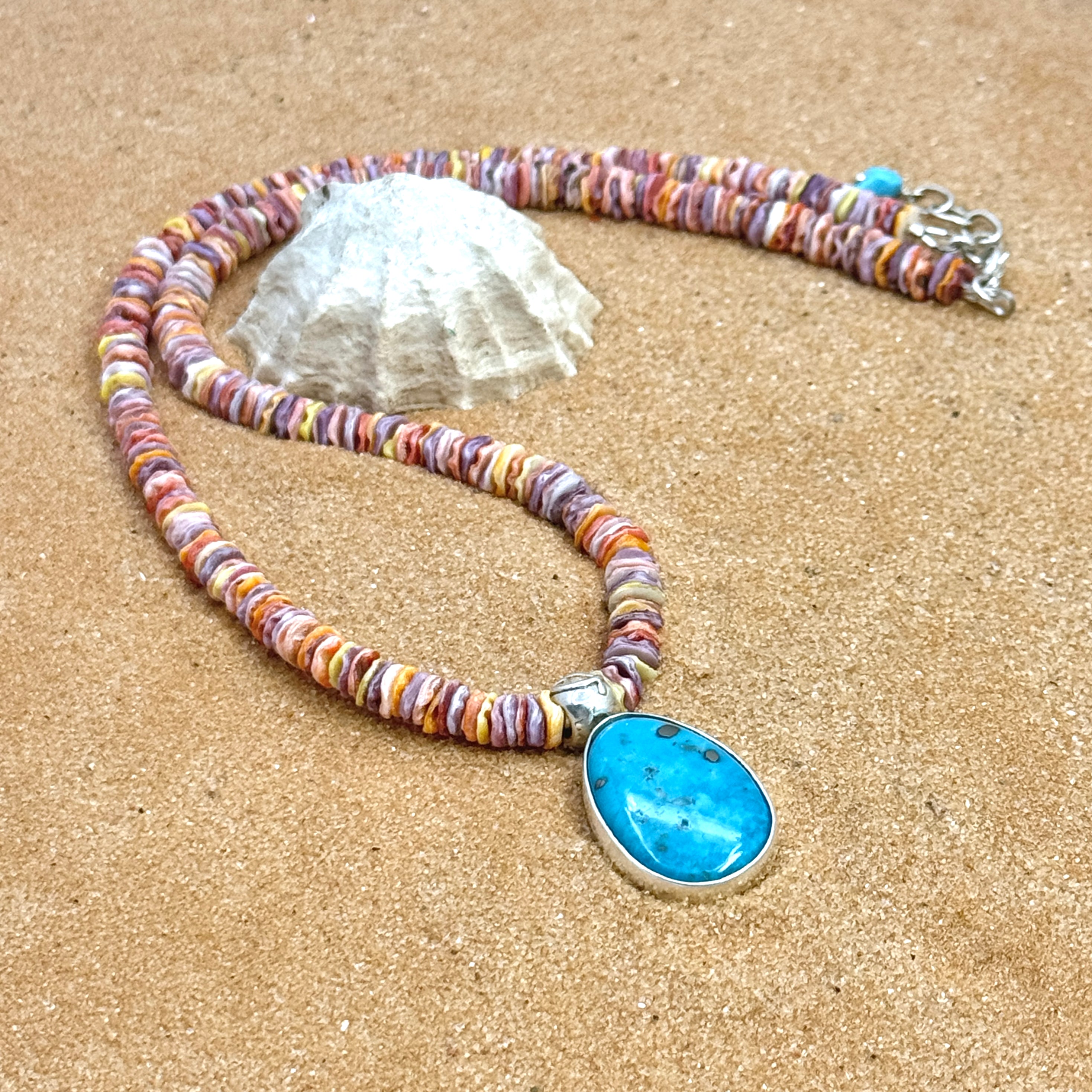 Blue Turquoise & Scallop Shell Necklace