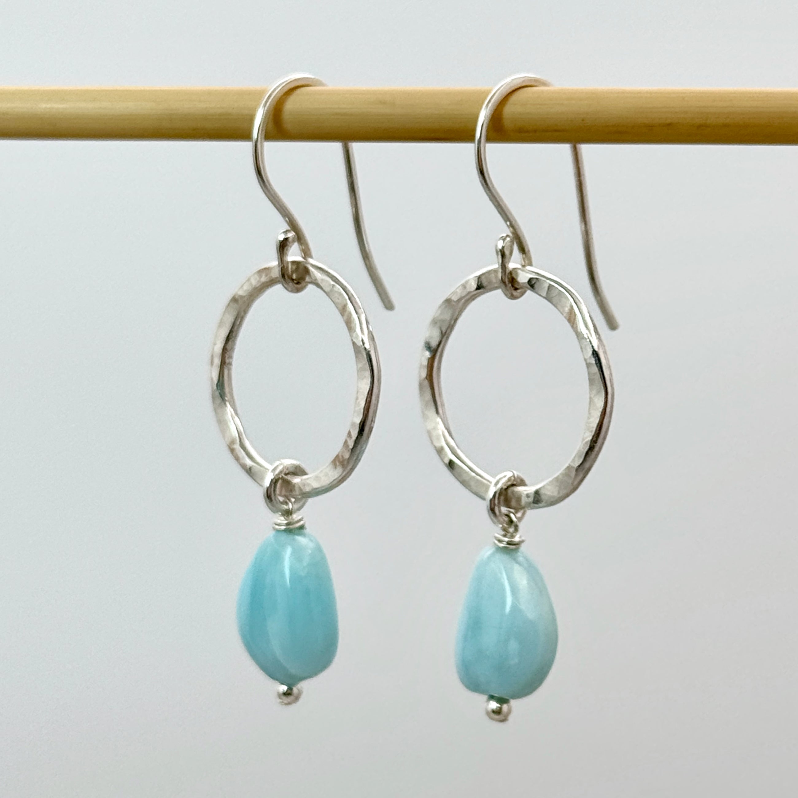 Larimar Hammered Circle 925 Silver Earrings