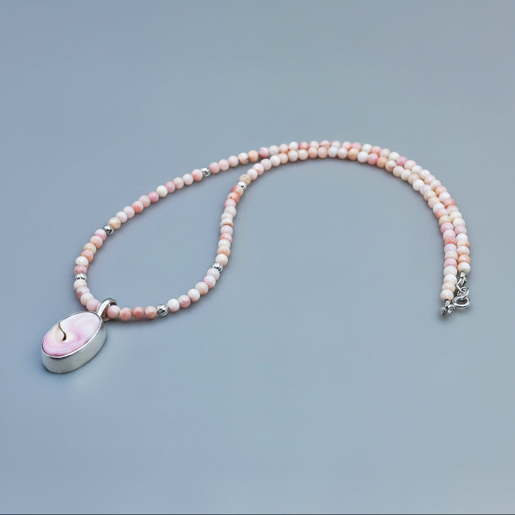 Pink Conch Shell & Sterling Pendant Necklace