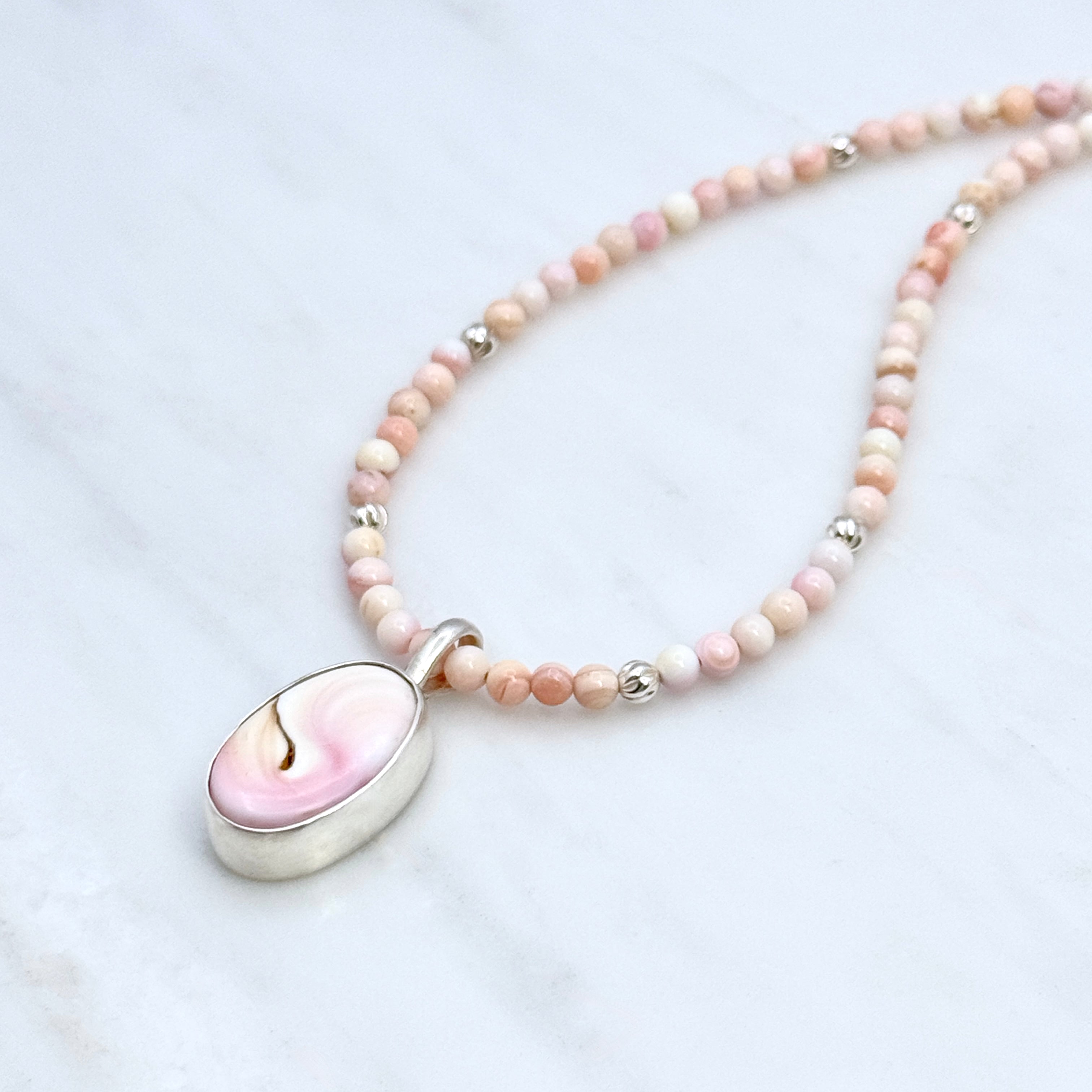 Pink Conch Shell & Sterling Pendant Necklace