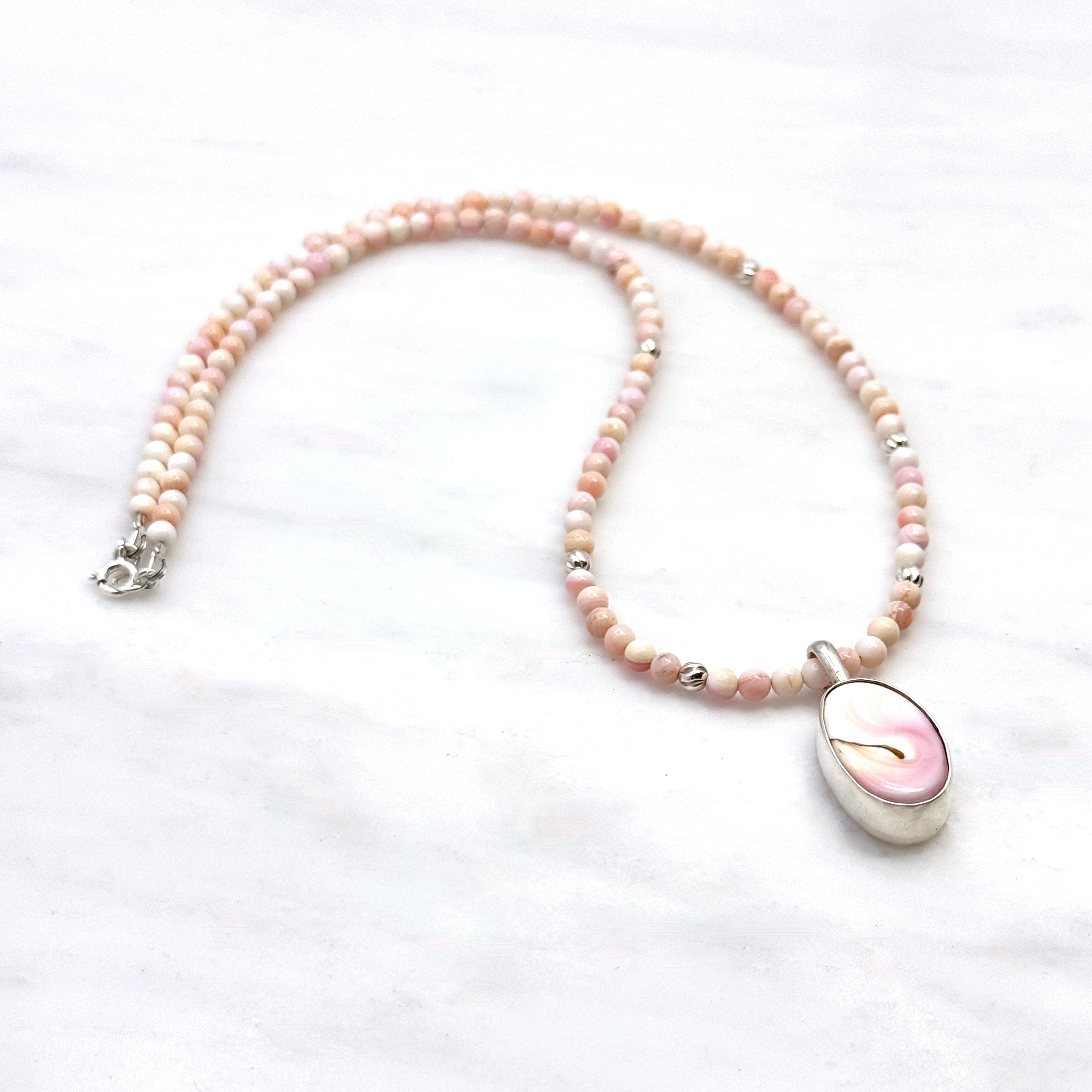 Pink Conch Shell & Sterling Pendant Necklace