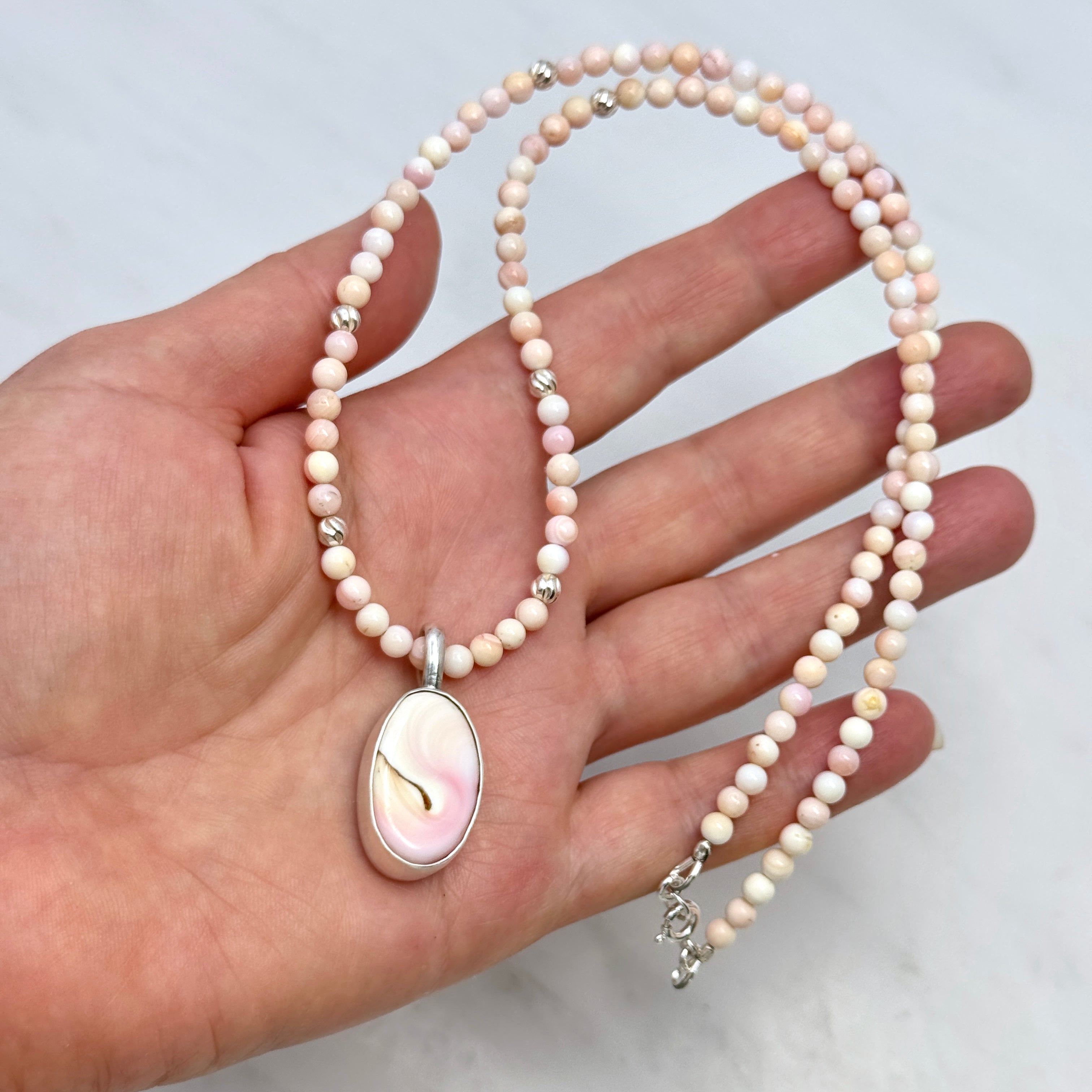 Pink Conch Shell & Sterling Pendant Necklace