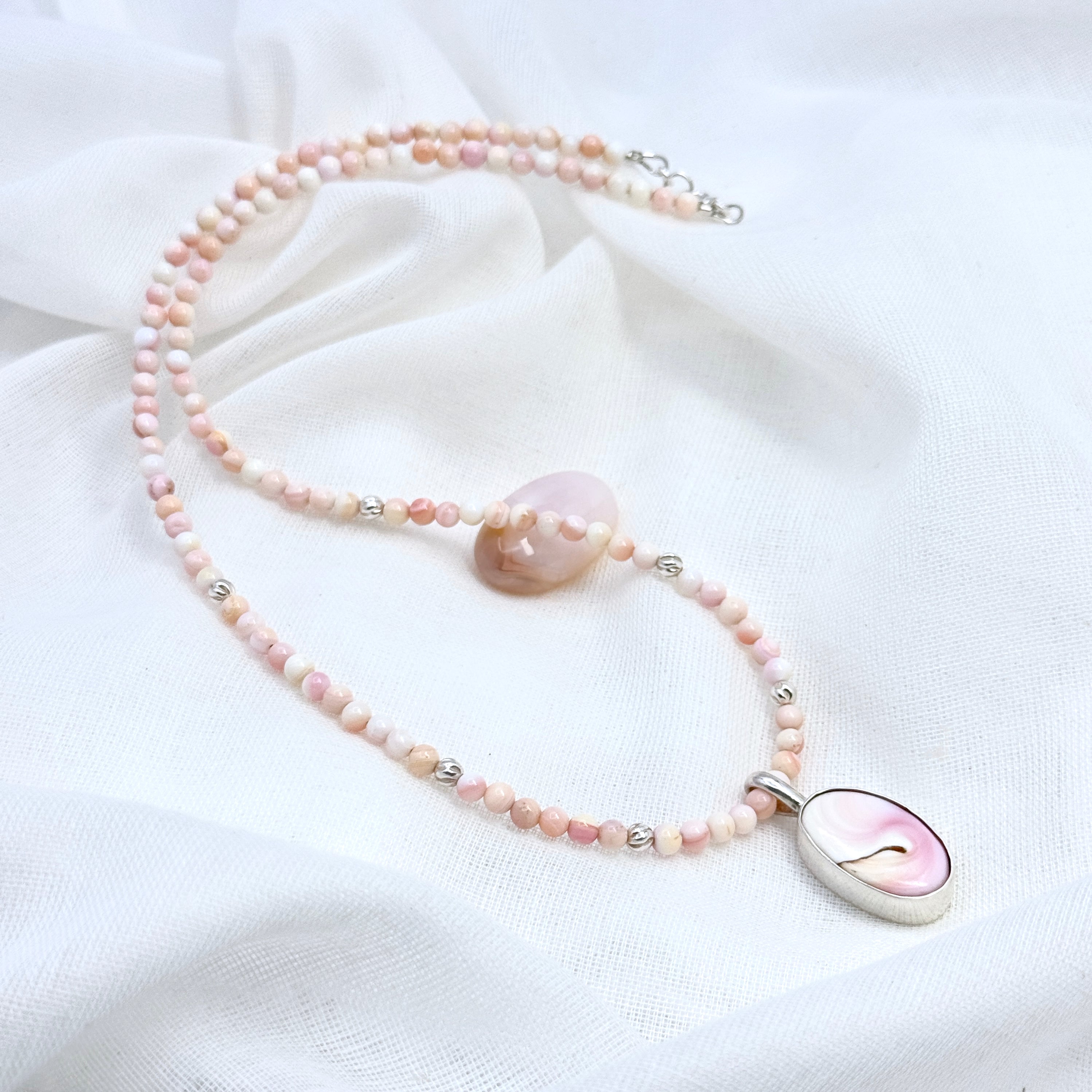 Pink Conch Shell & Sterling Pendant Necklace