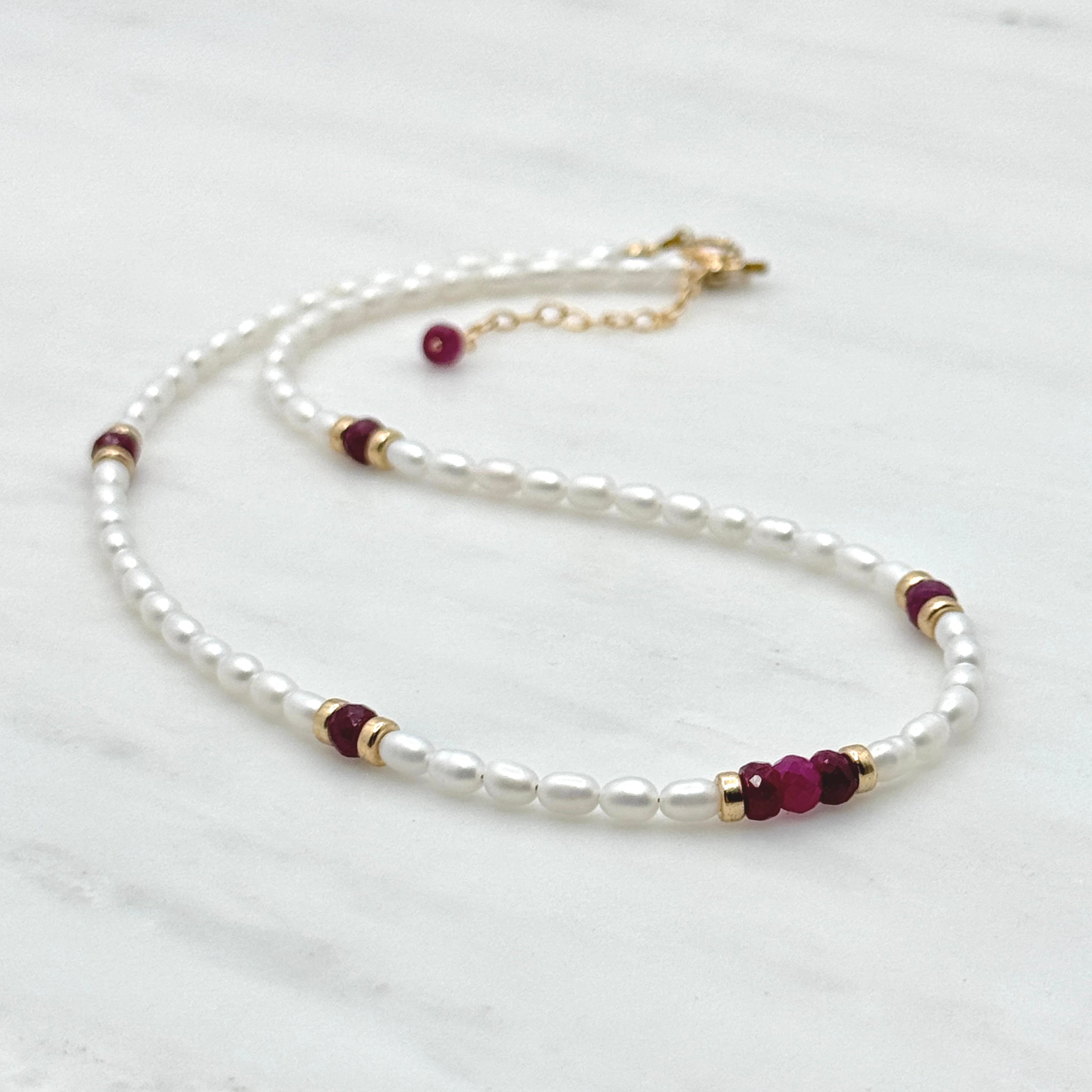Pearl, Ruby, & Gold-Filled Accent Necklace