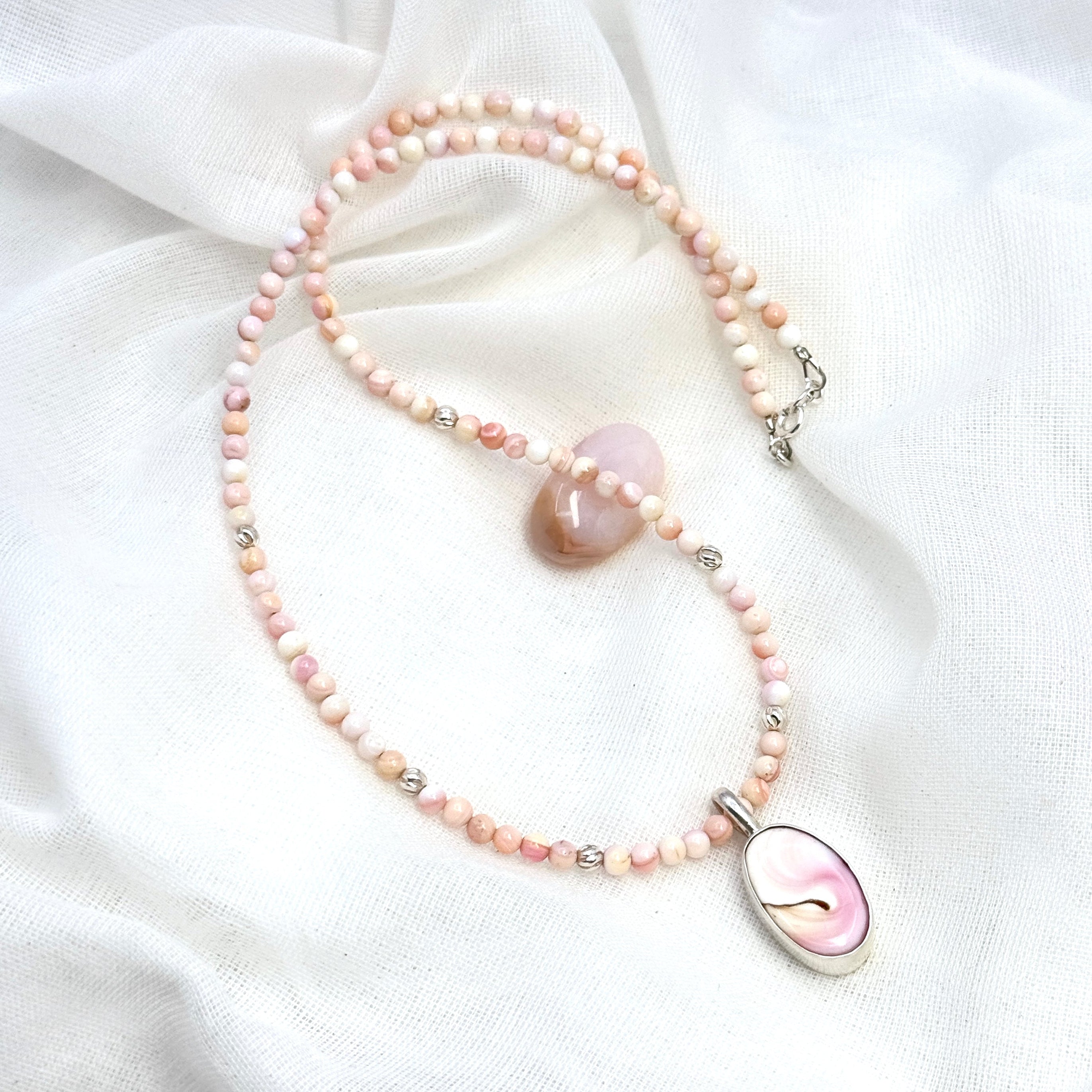 Pink Conch Shell & Sterling Pendant Necklace