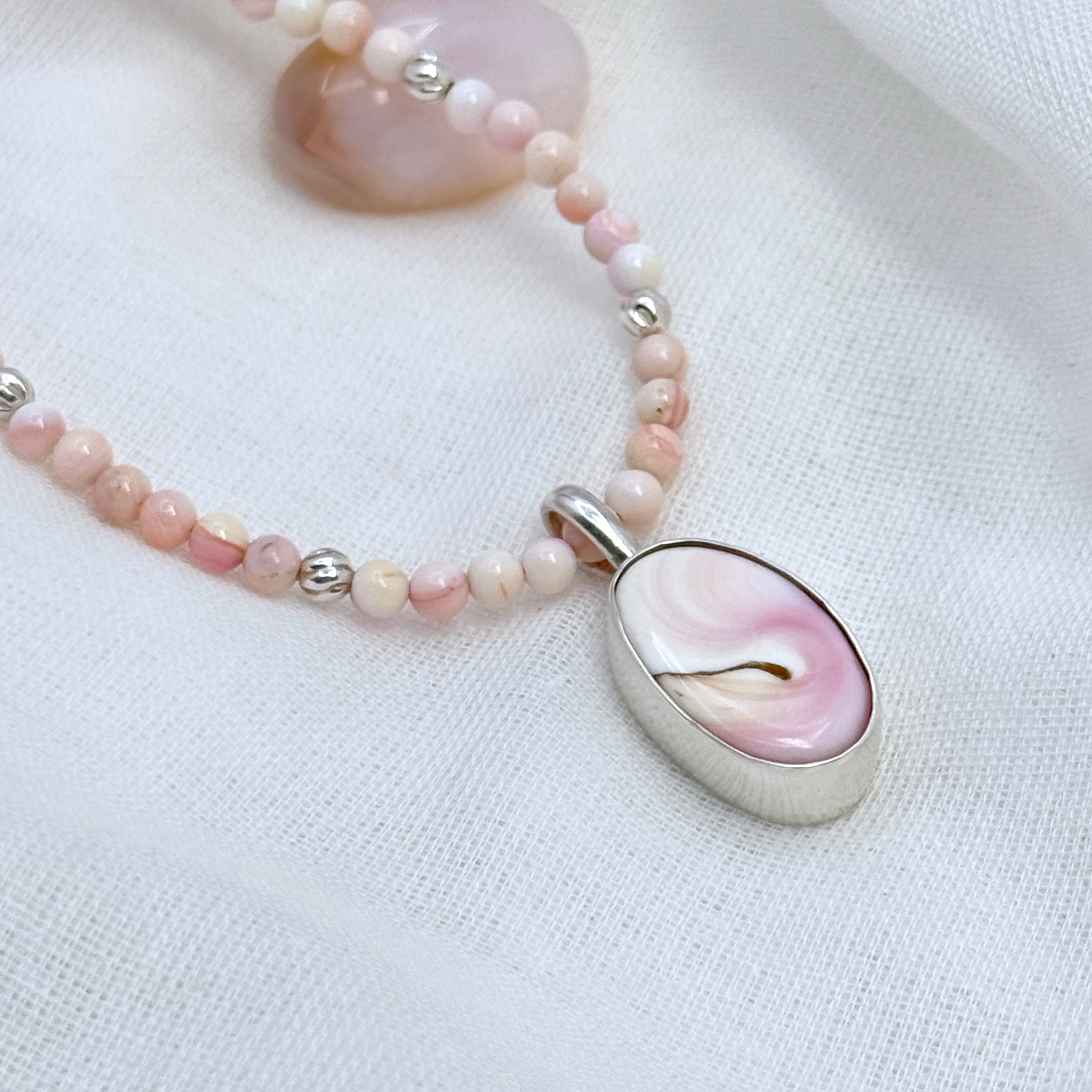 Pink Conch Shell & Sterling Pendant Necklace