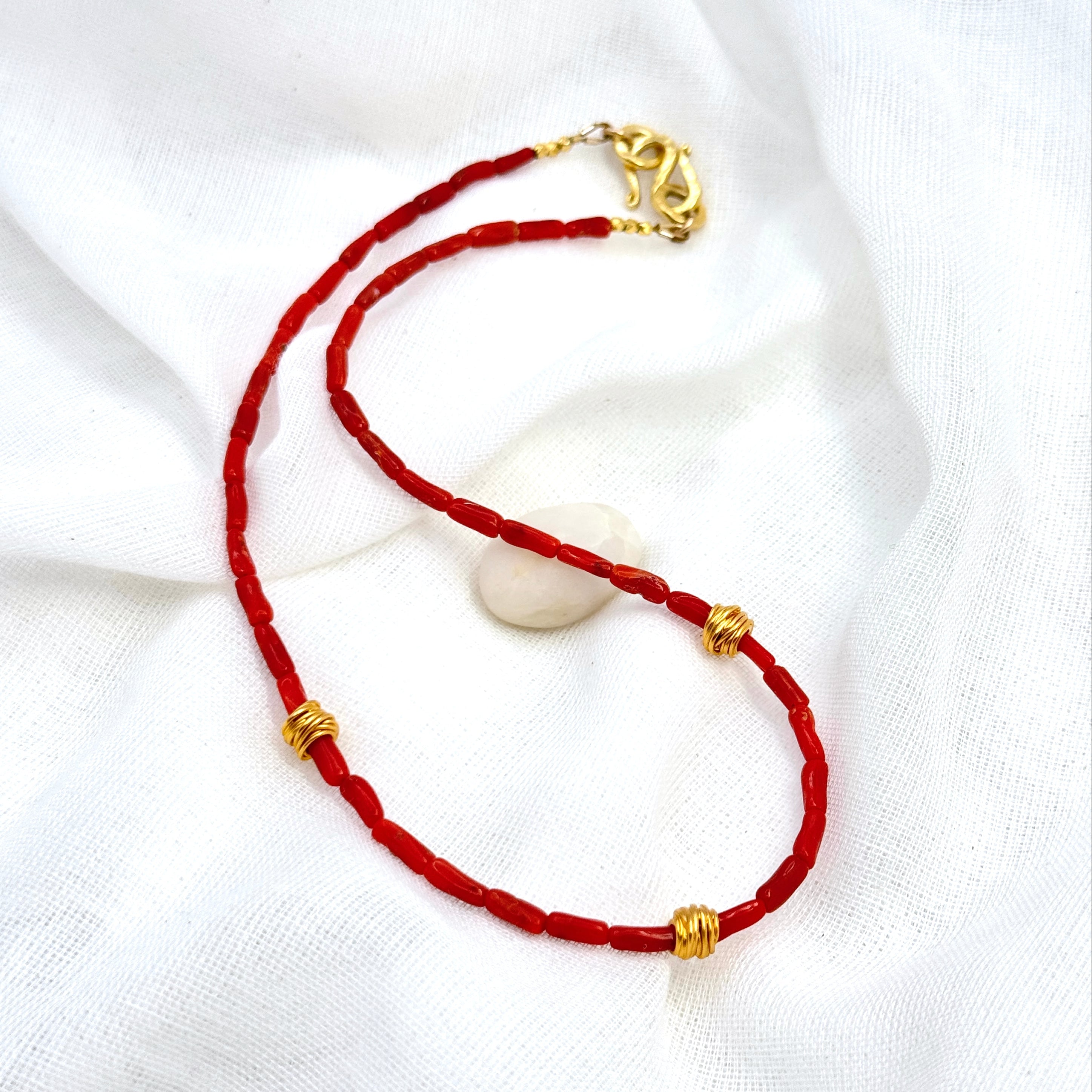 Italian Coral Necklace with Vermeil Accents