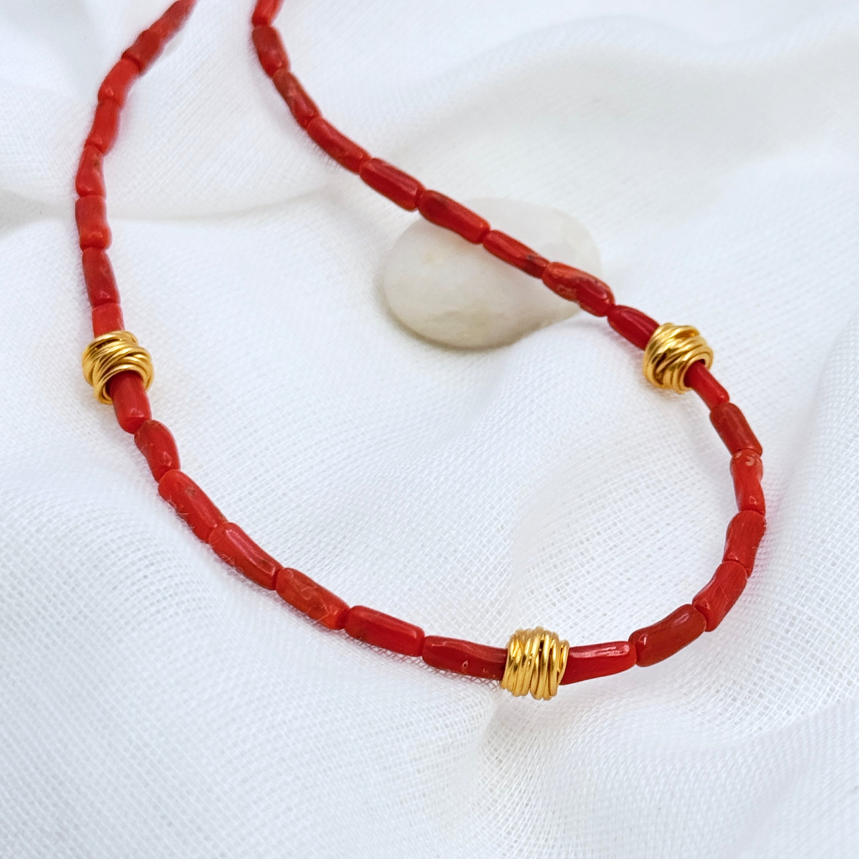 Italian Coral Necklace with Vermeil Accents