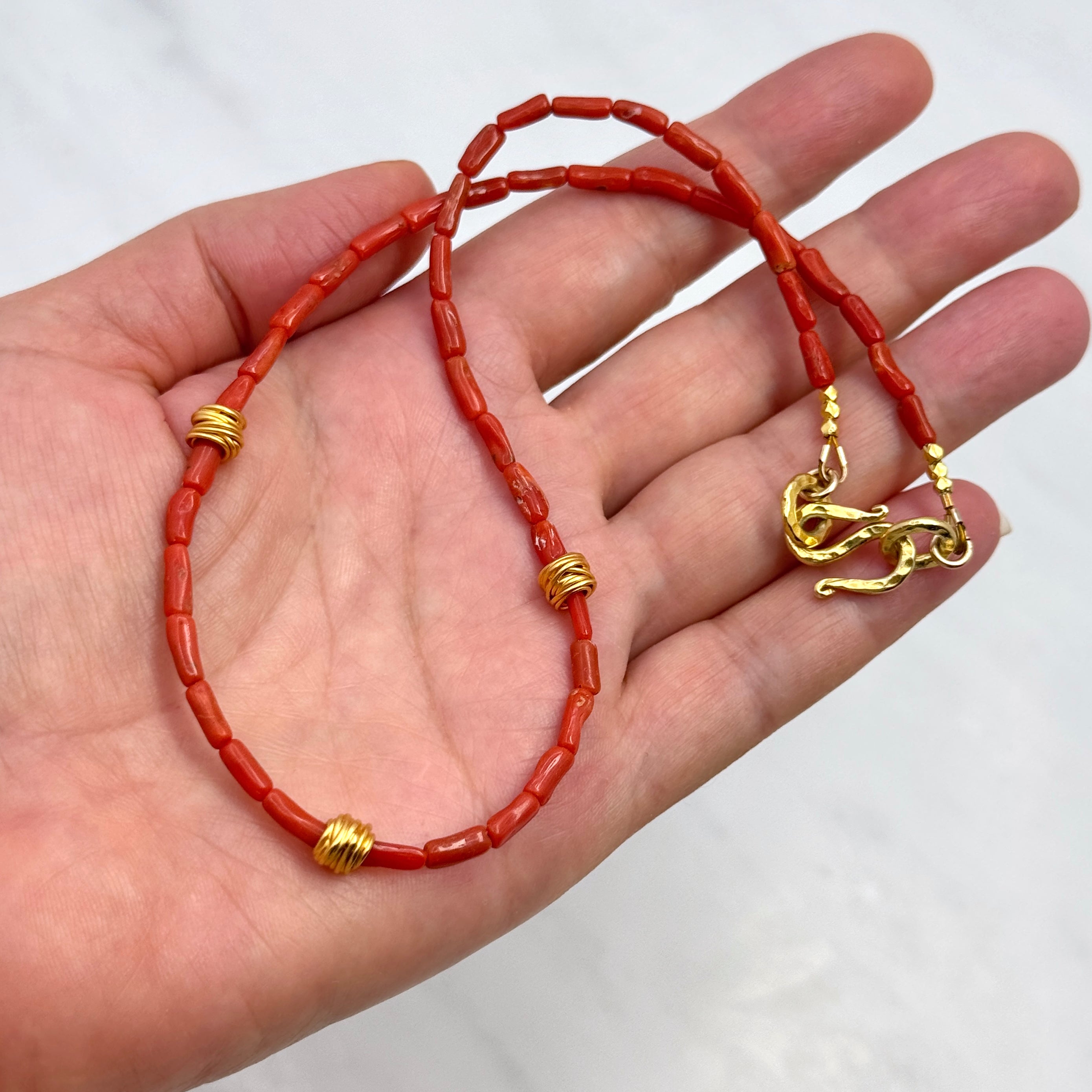 Italian Coral Necklace with Vermeil Accents