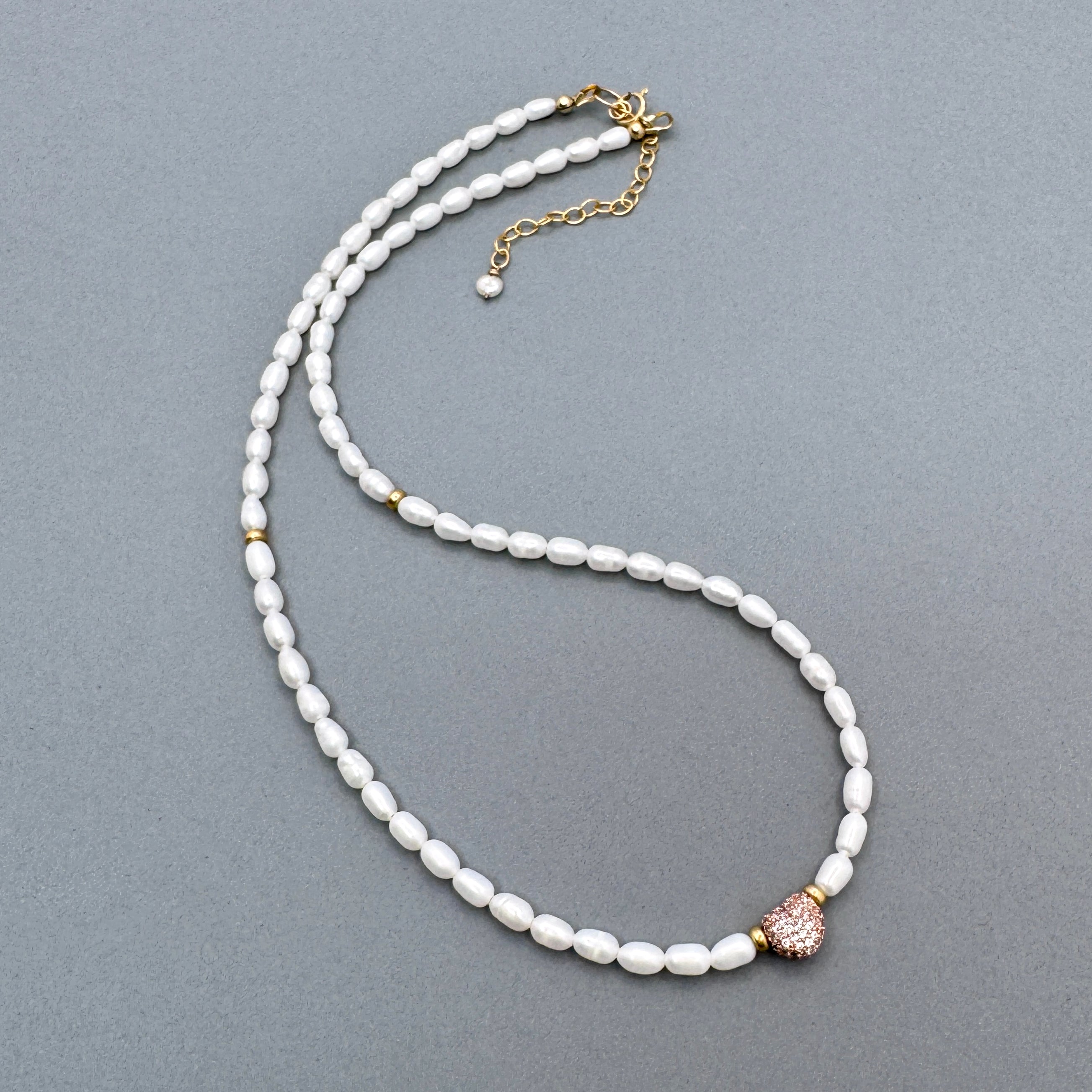 Pearl Necklace With CZ Heart Accent