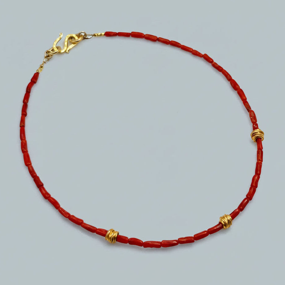 Italian Coral Necklace with Vermeil Accents