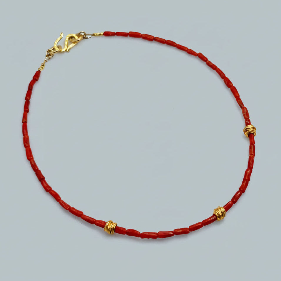 Italian Coral Necklace with Vermeil Accents