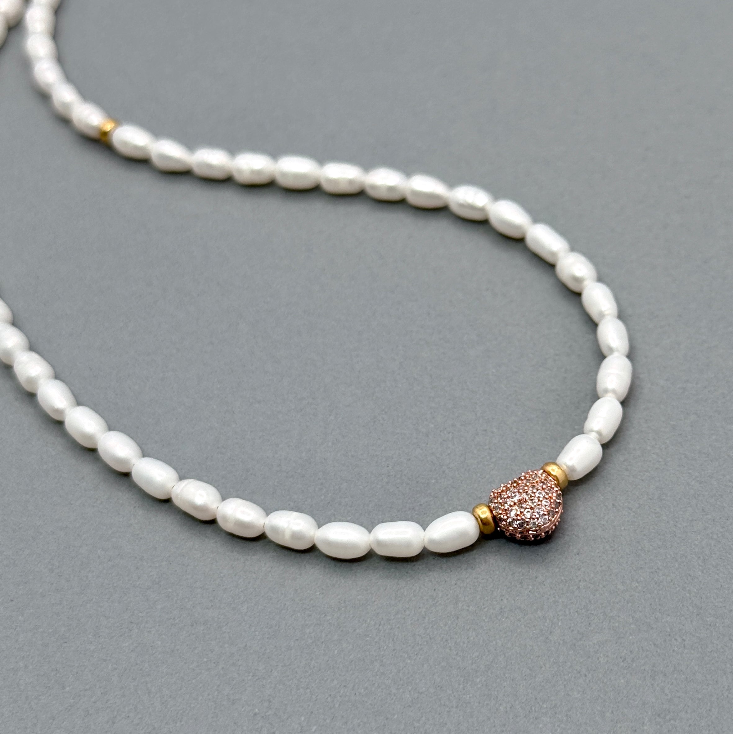 Pearl Necklace With CZ Heart Accent