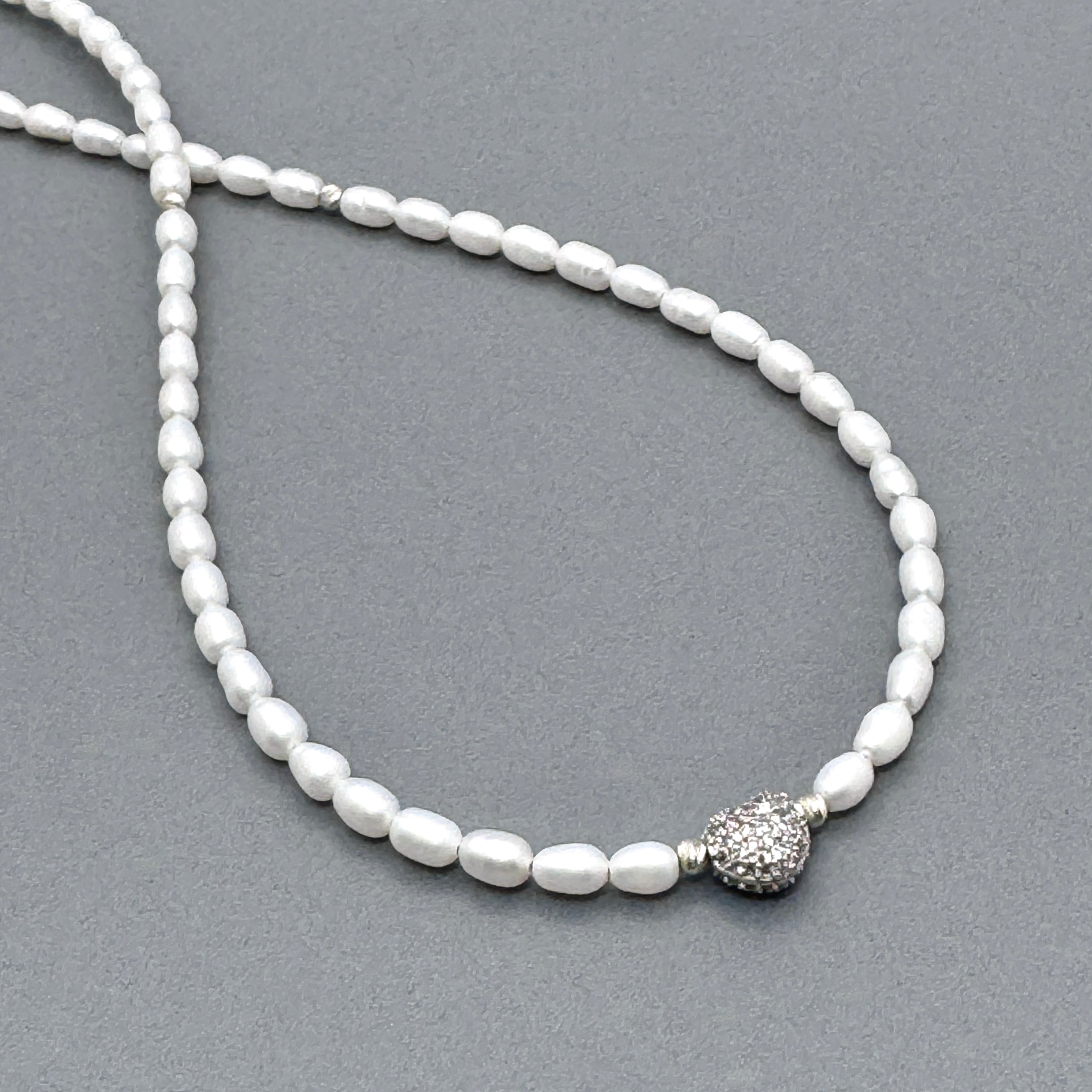 Pearl Necklace With CZ Silver Heart Accent