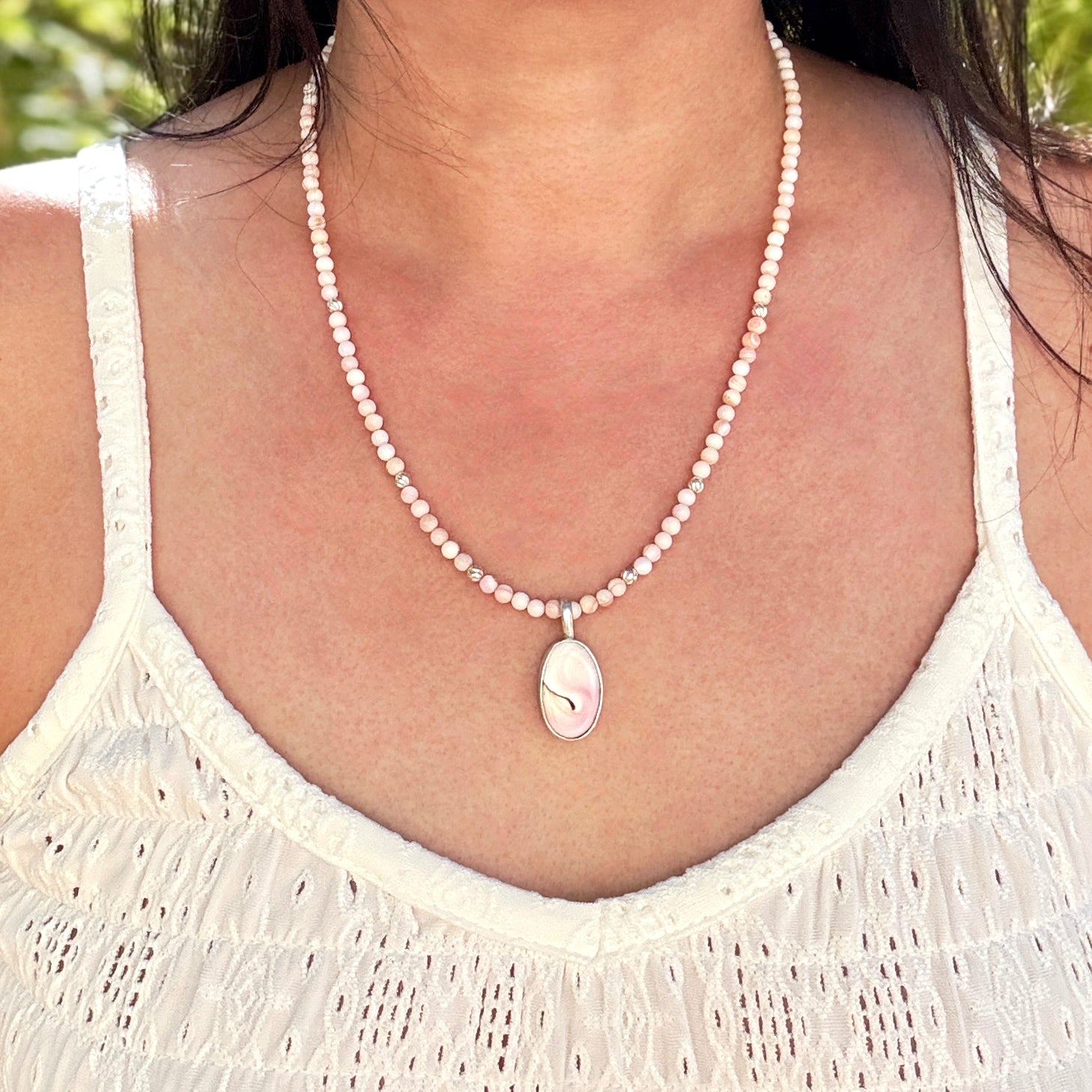 Pink Conch Shell & Sterling Pendant Necklace