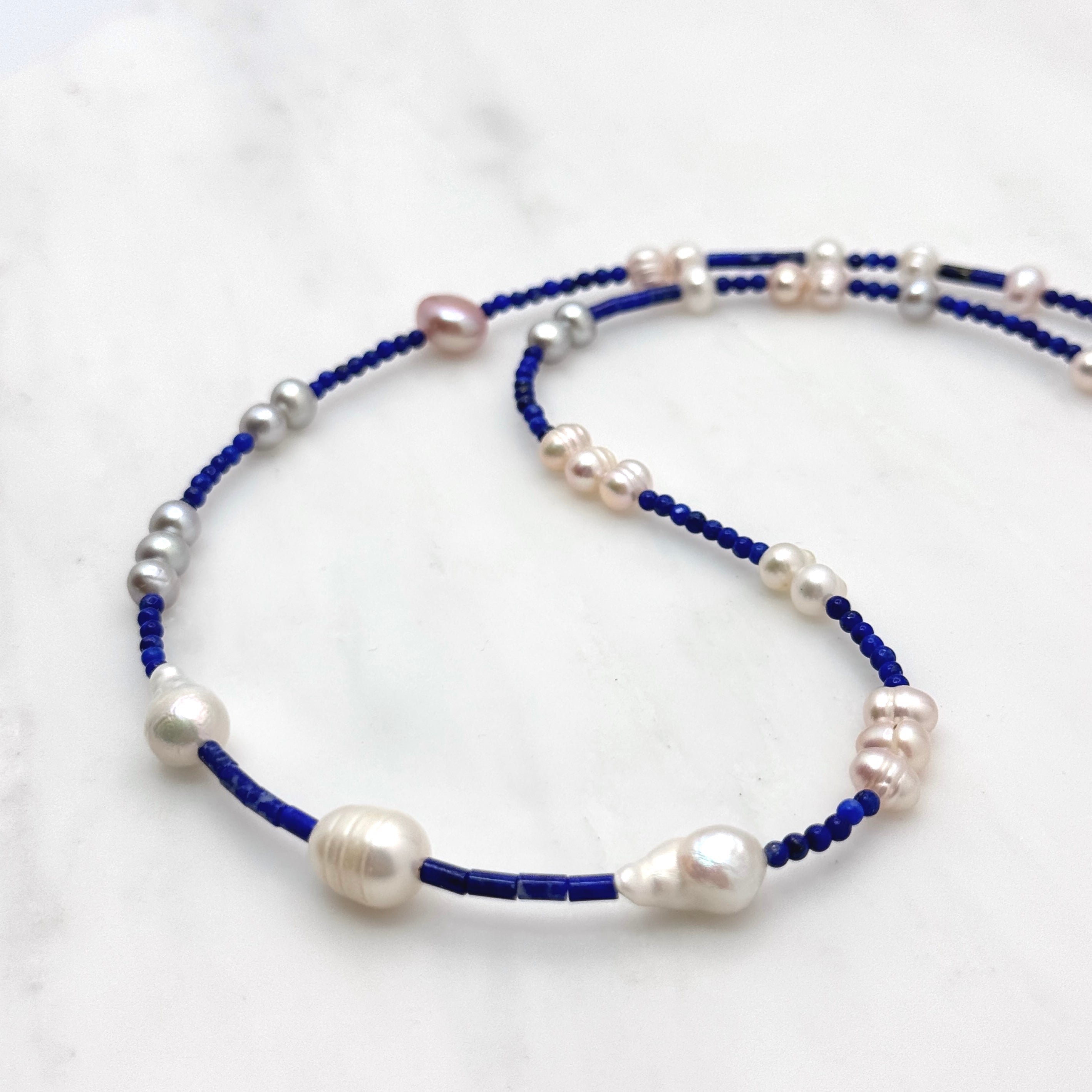 Baroque Pearl, Lapis & 925 Silver Necklace