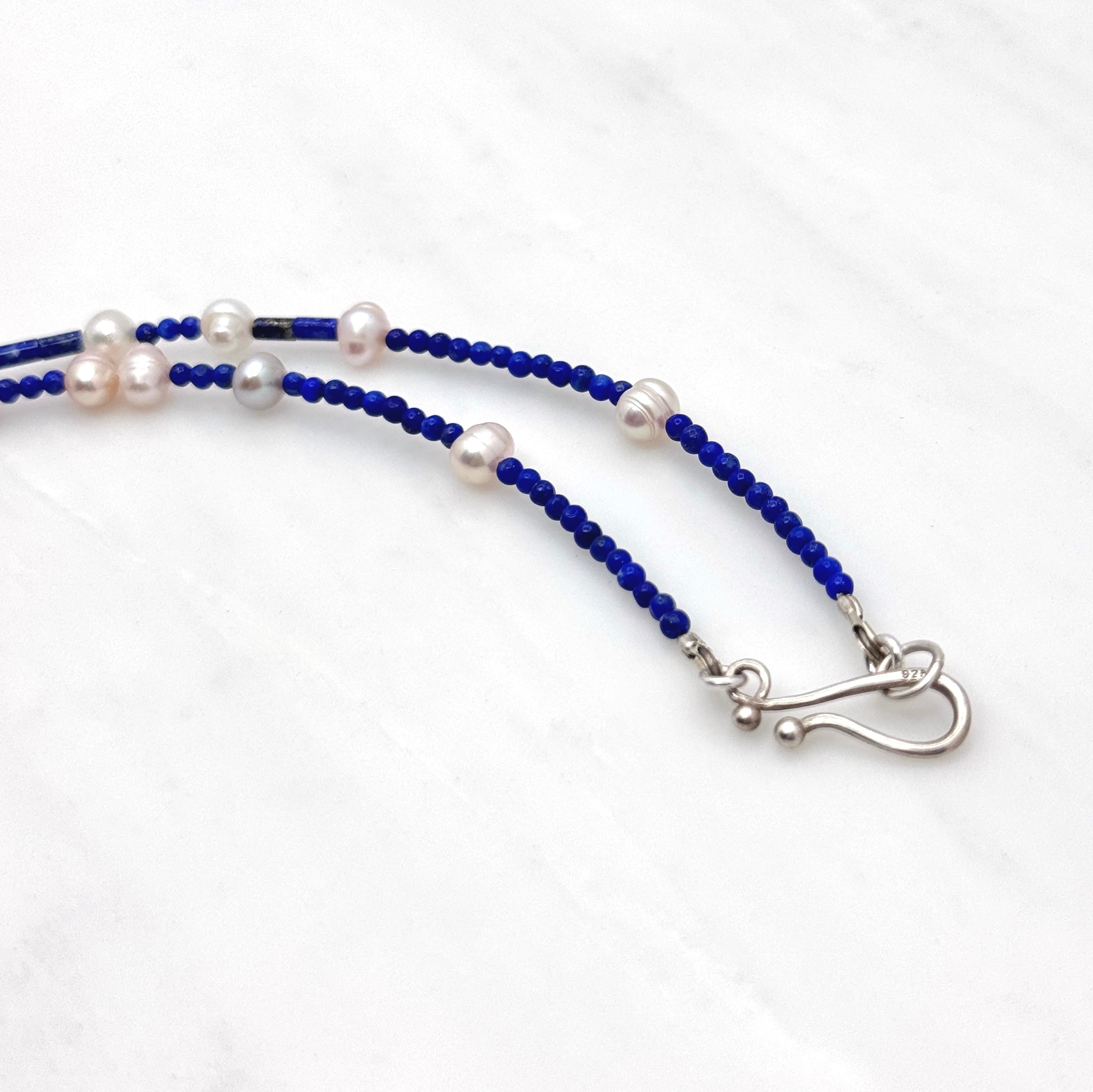 Baroque Pearl, Lapis & 925 Silver Necklace
