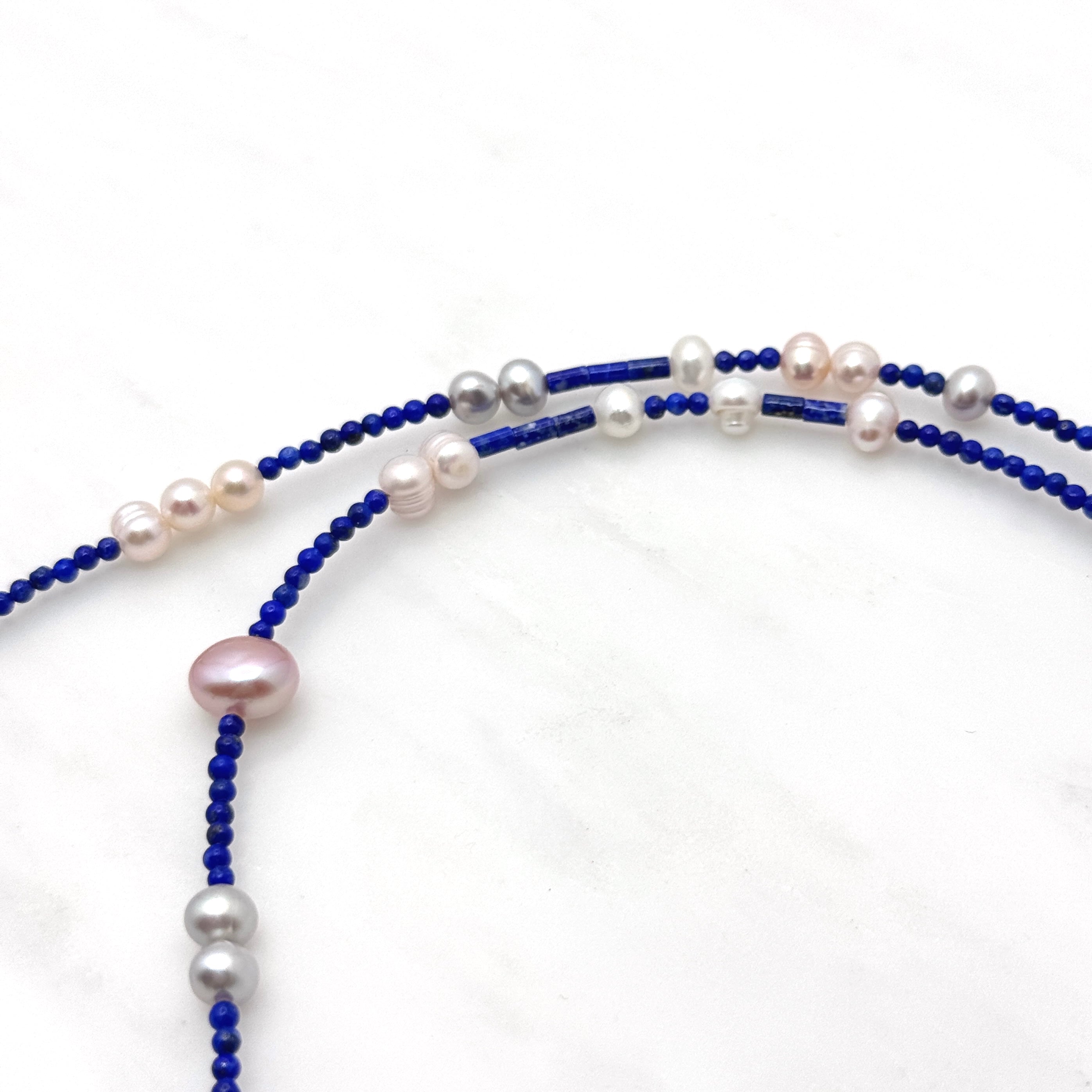 Baroque Pearl, Lapis & 925 Silver Necklace