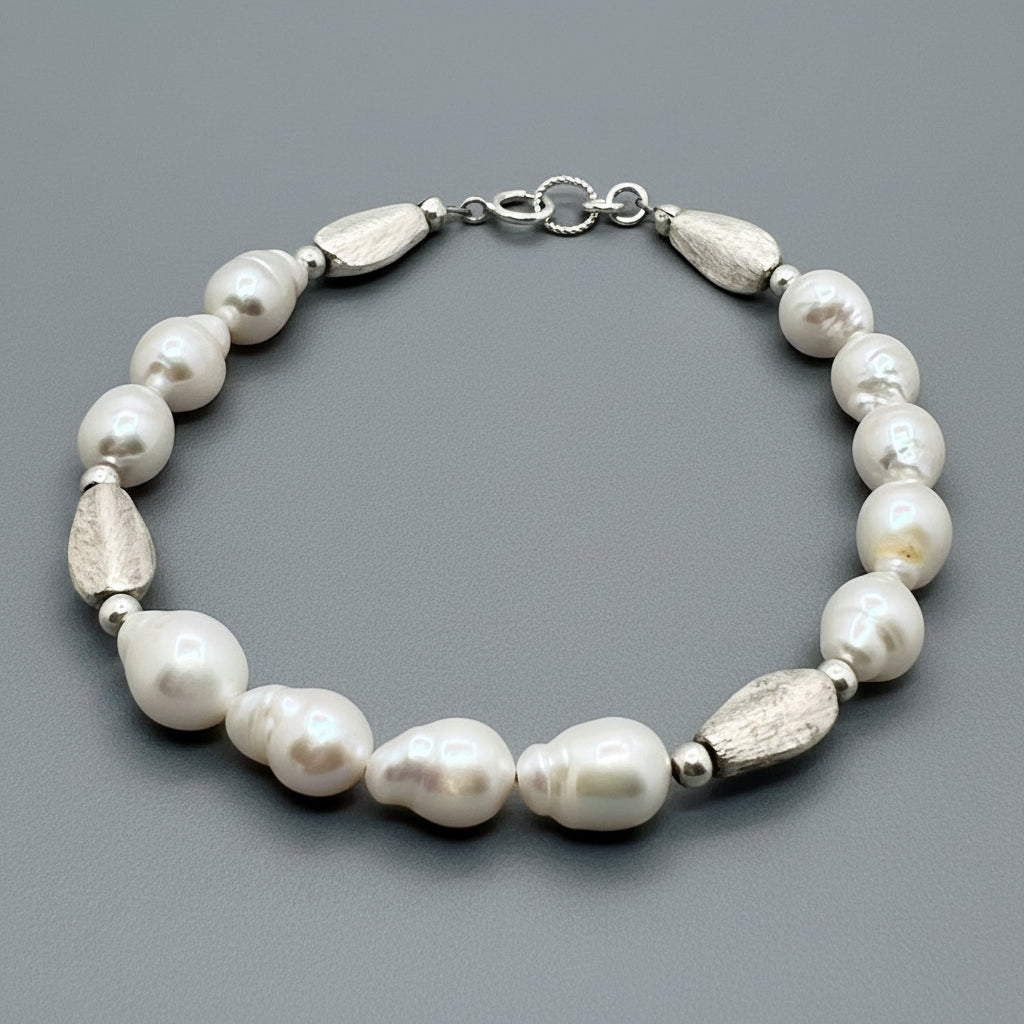 White Baroque Pearl Sterling Silver Bracelet