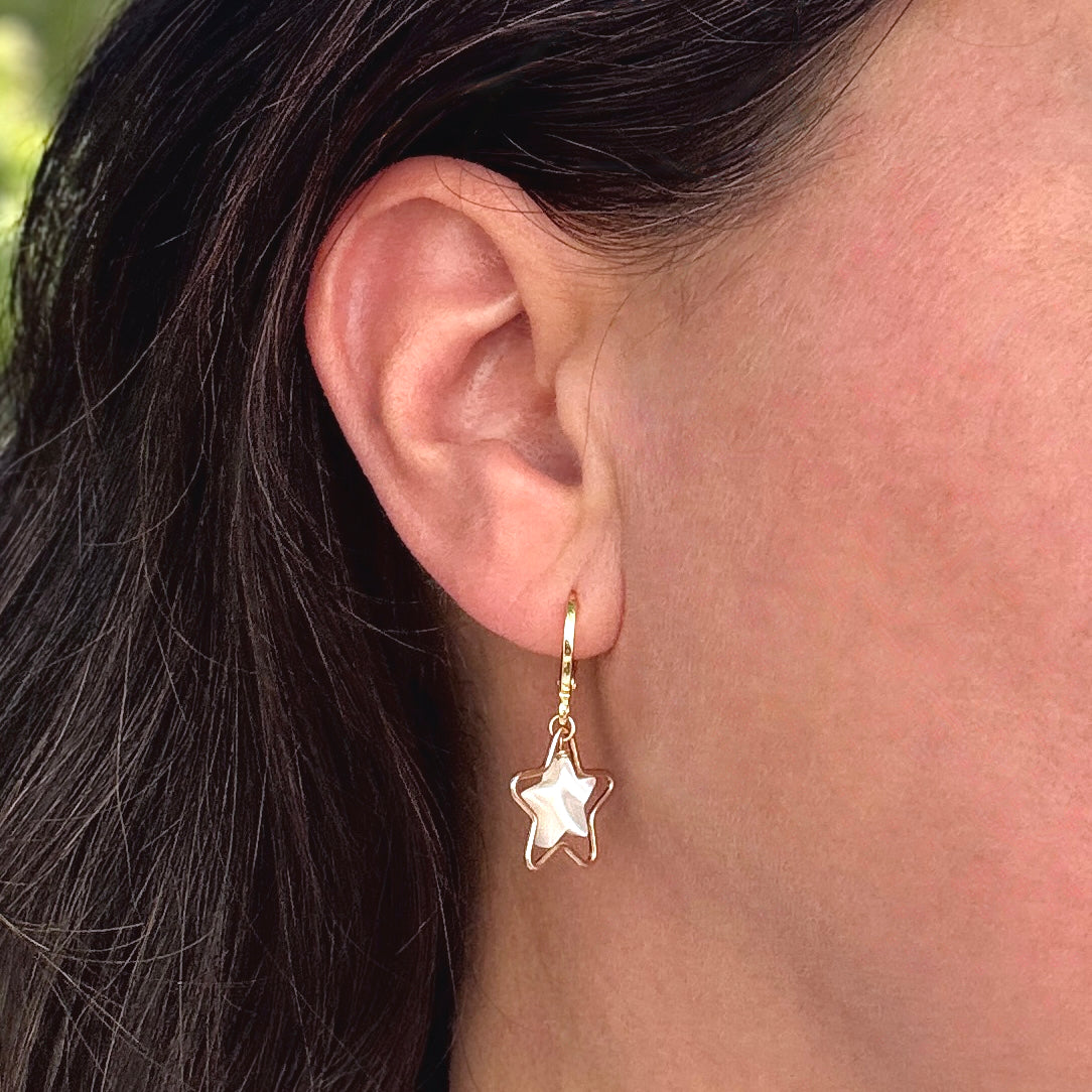 Mother of Pearl Star Huggie Earrings