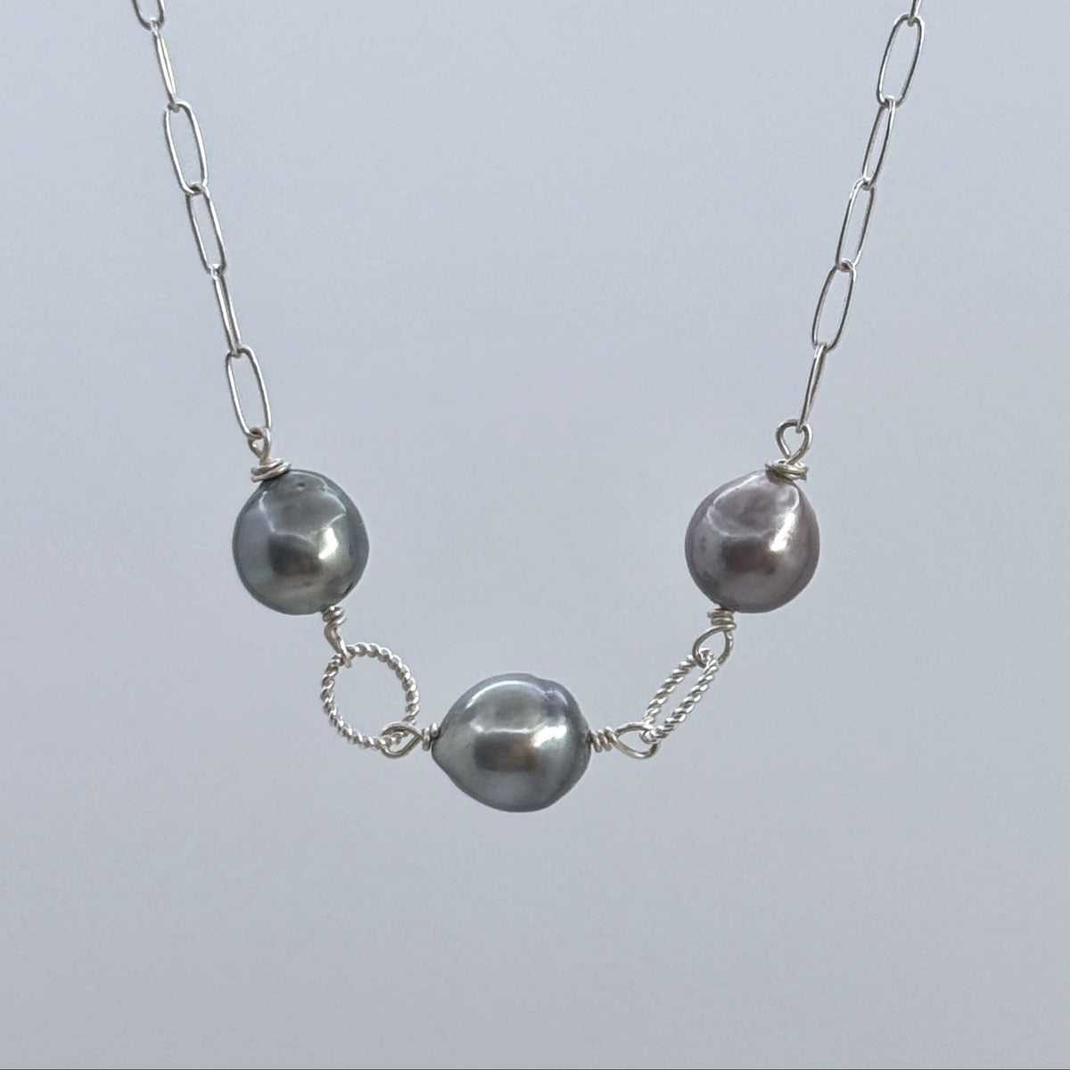 Tahitian Pearl 925 Silver Paperclip Necklace