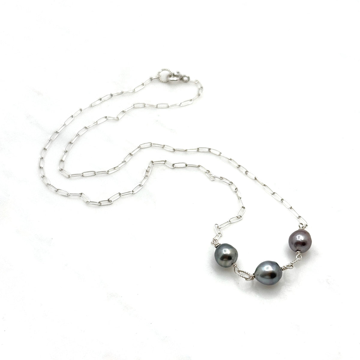 Tahitian Pearl 925 Silver Paperclip Necklace