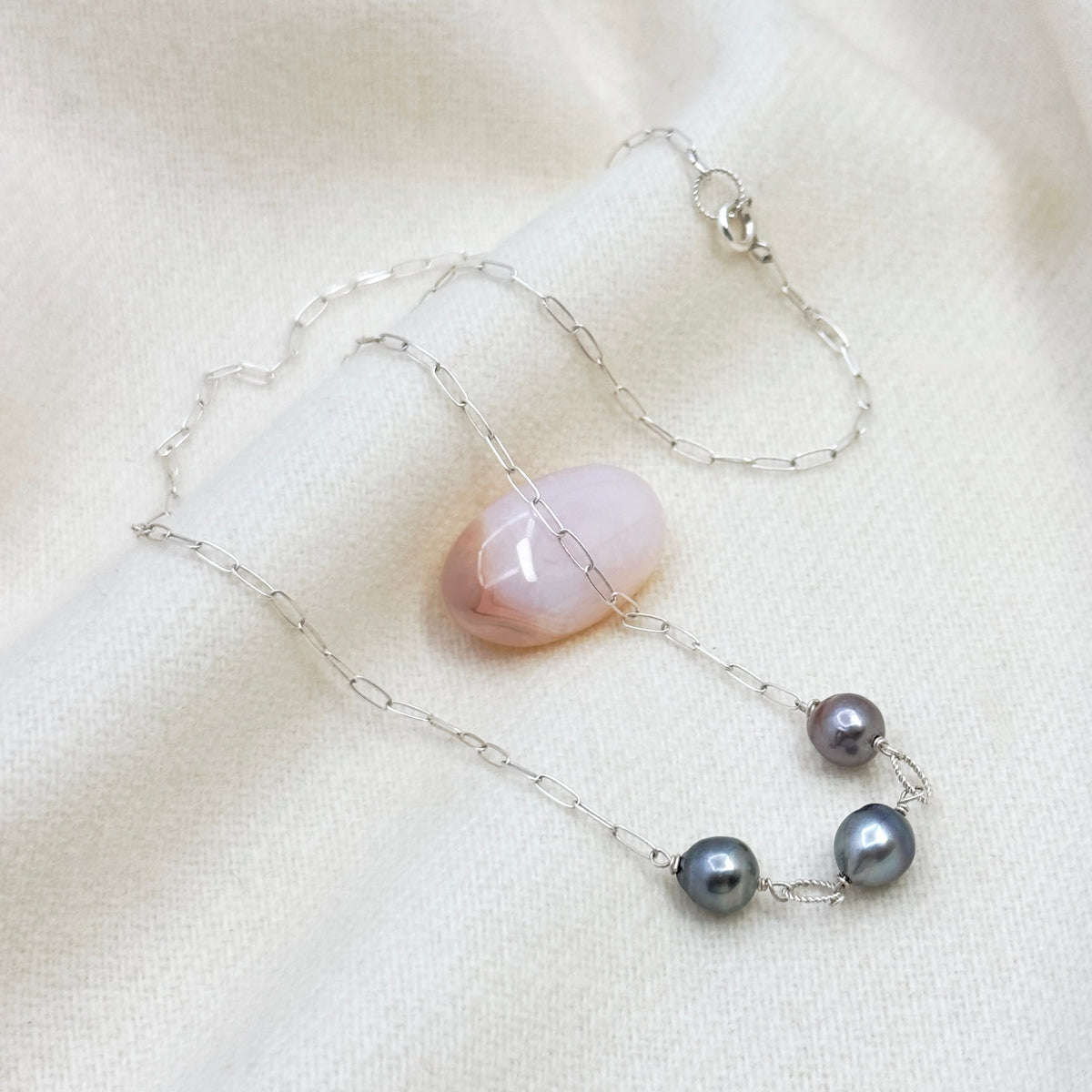 Tahitian Pearl 925 Silver Paperclip Necklace